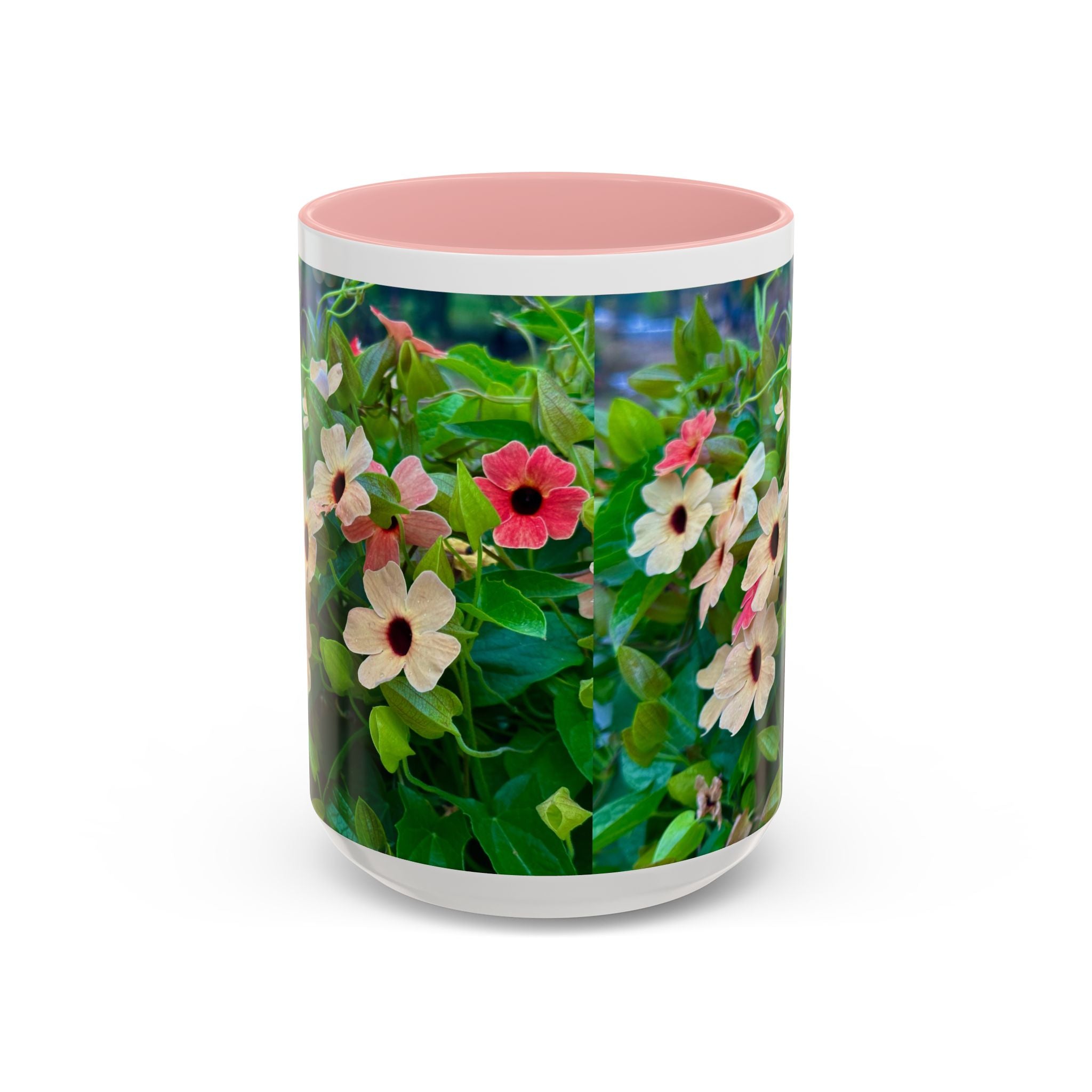Floral Vinca Accent Coffee Mug — Pink & White Petunia Garden Design (11/15oz)