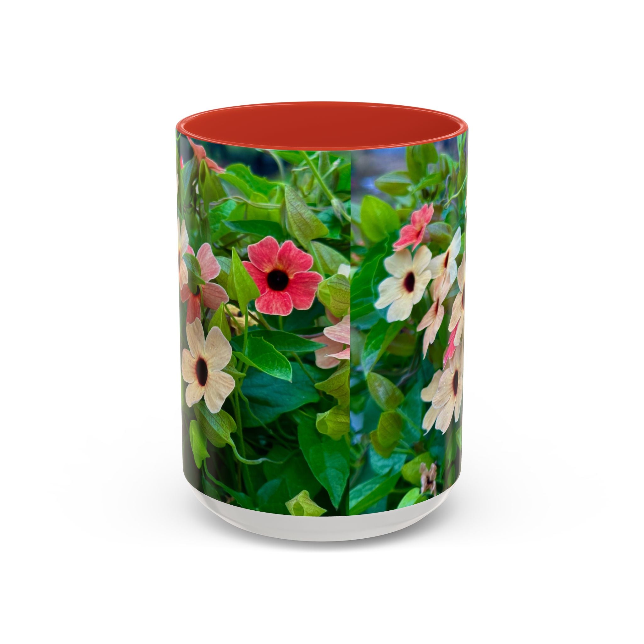 Floral Vinca Accent Coffee Mug — Pink & White Petunia Garden Design (11/15oz)