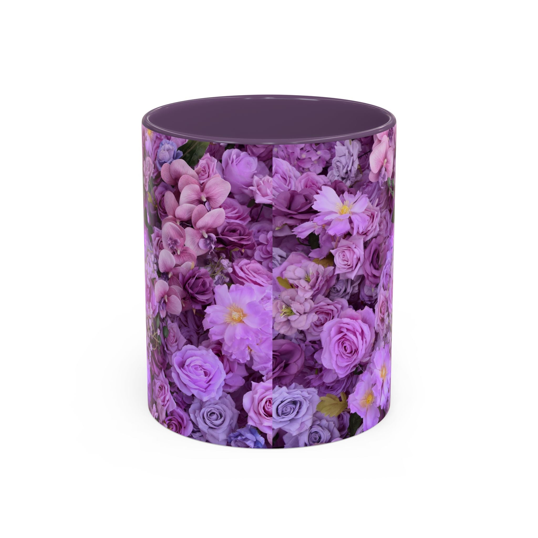 Purple Floral Accent Coffee Mug - Lavender Rose Bouquet (11oz & 15oz)