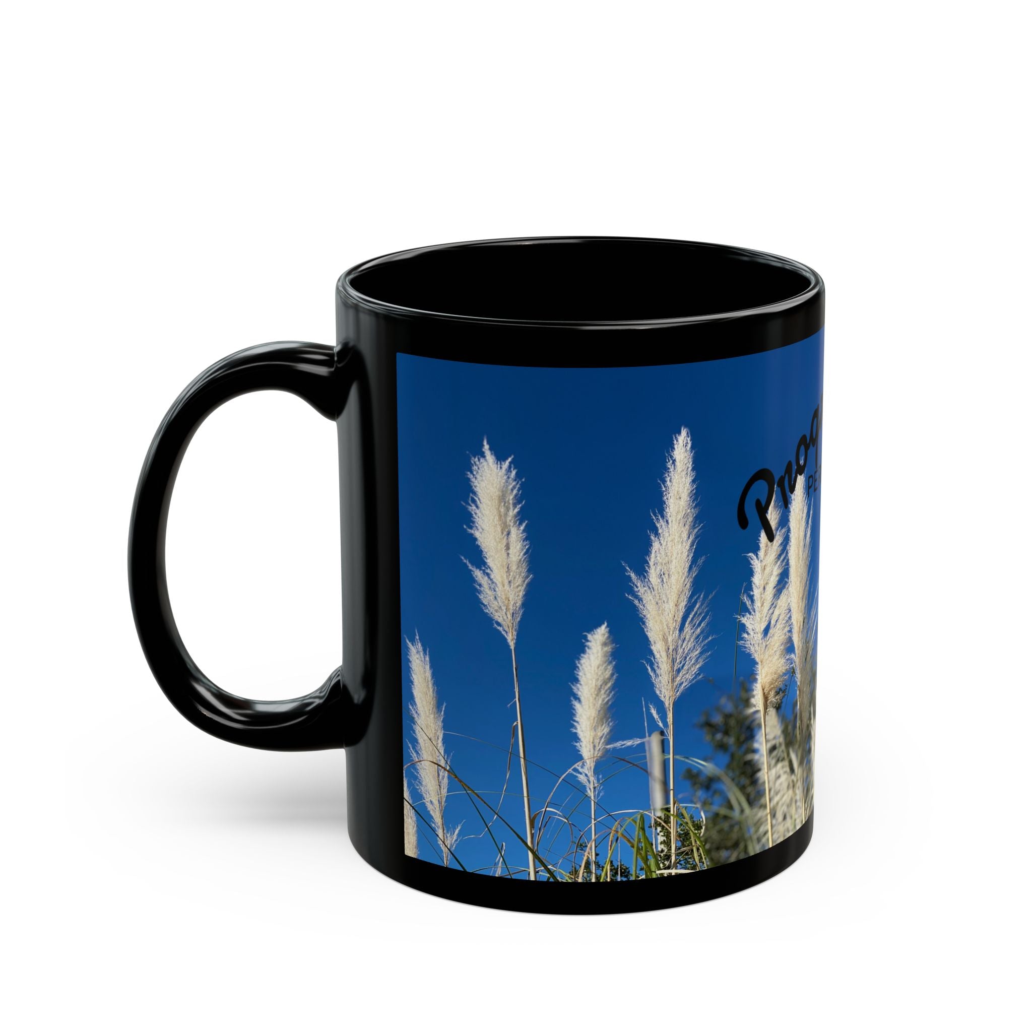 Progress Over Perfection Mug — Motivational Black Coffee Cup with Pampas Grass Design (11oz/15oz)