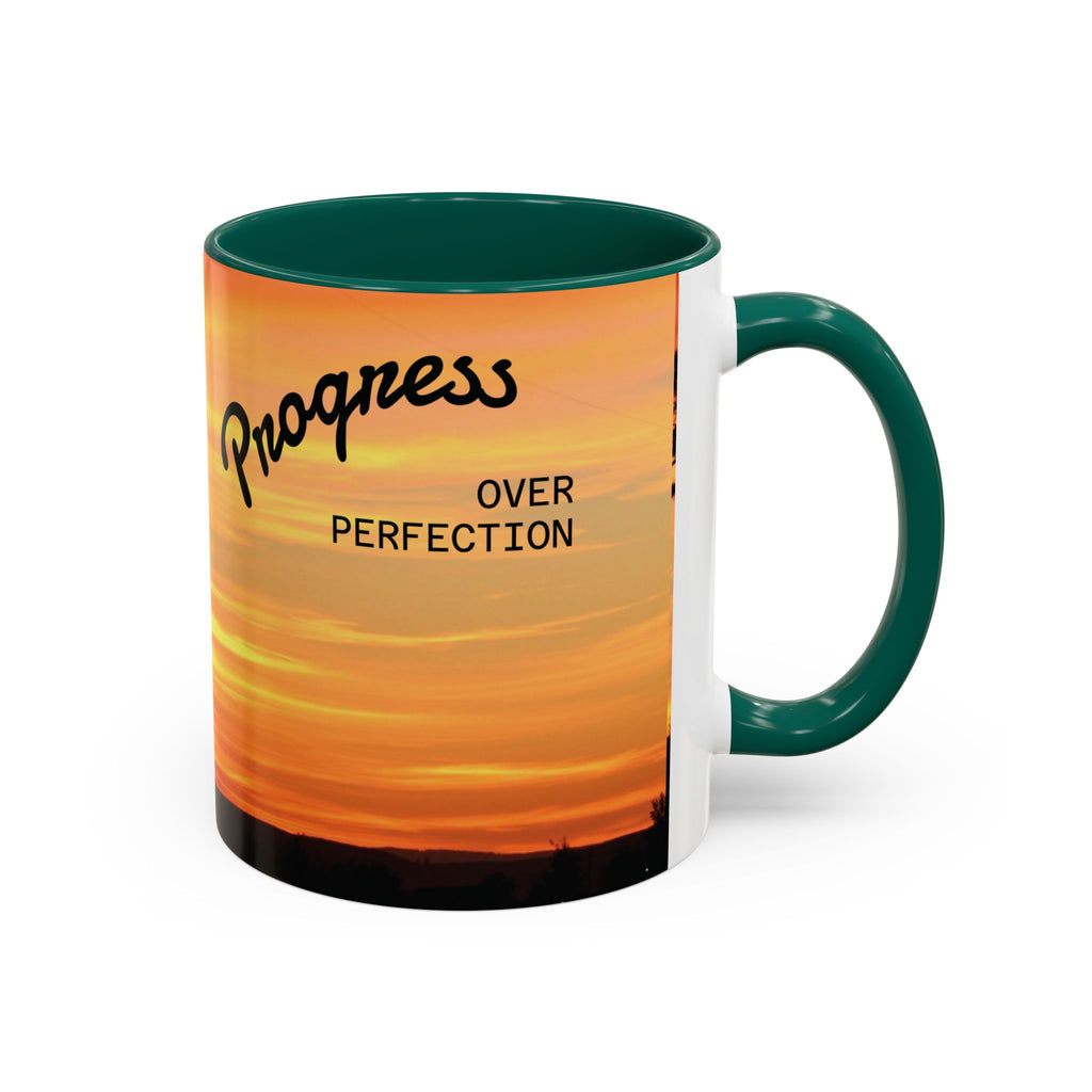 Progress Over Perfection Sunset Mug — Rural NE Oregon Motivational Coffee Cup (11oz/15oz)