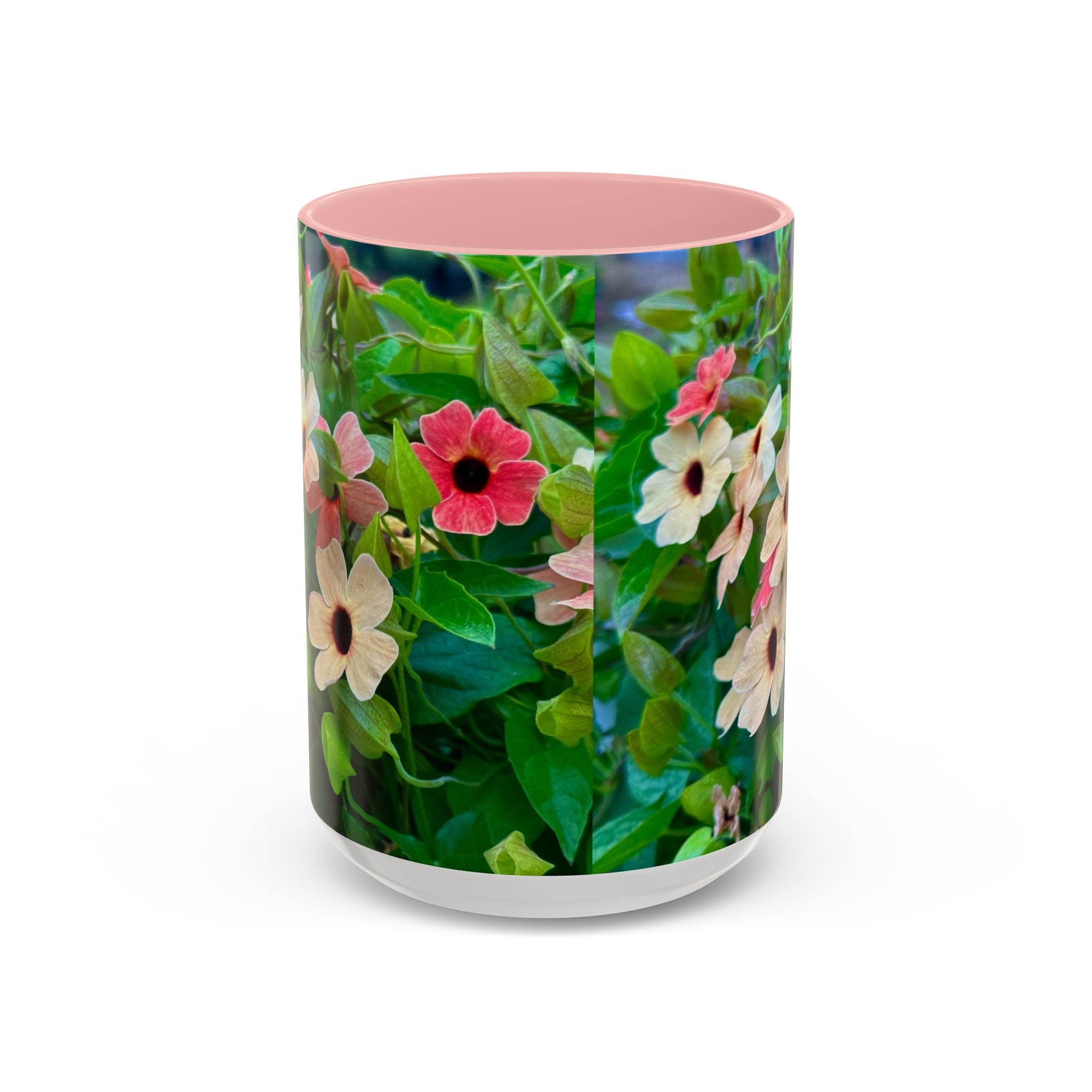 Floral Vinca Accent Coffee Mug — Pink & White Petunia Garden Design (11/15oz)