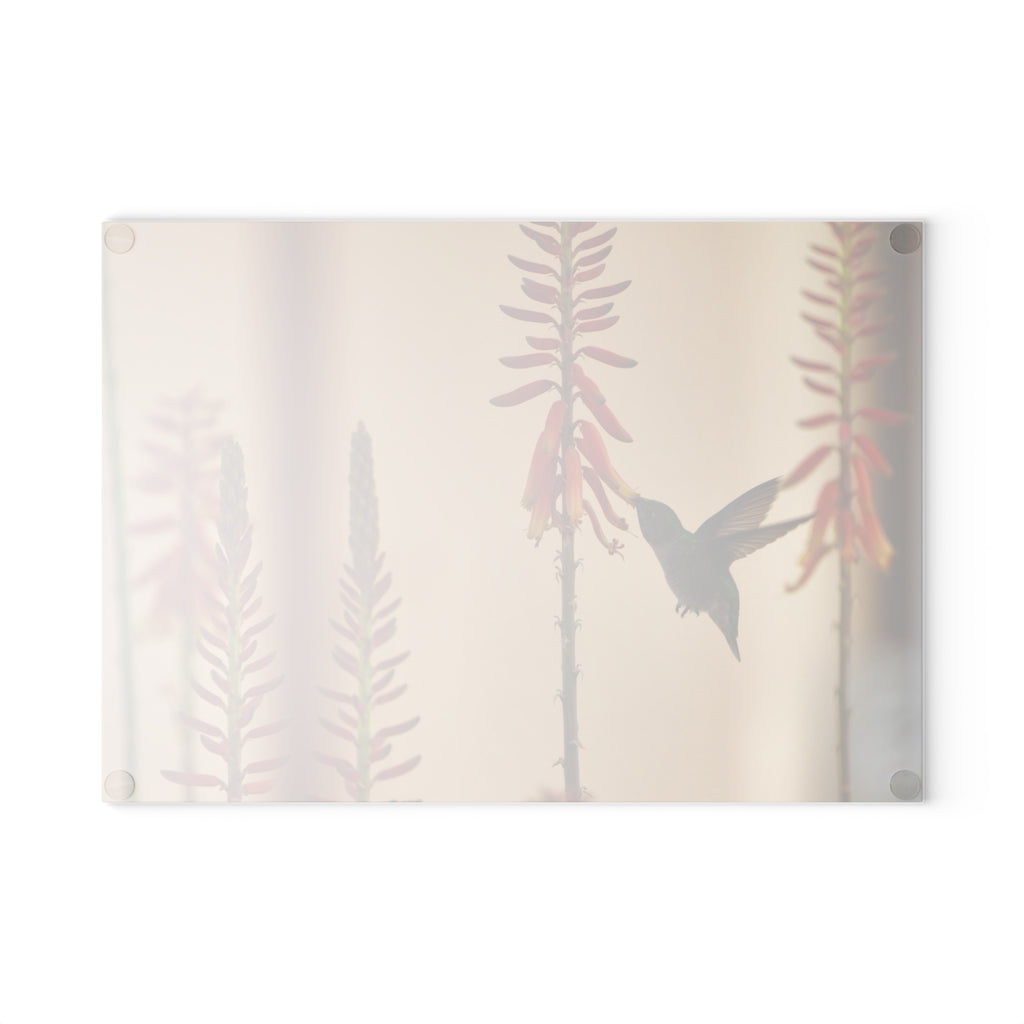 Glass Cutting Board — Hummingbird & Aloe Flowers Kitchen Cutting Board