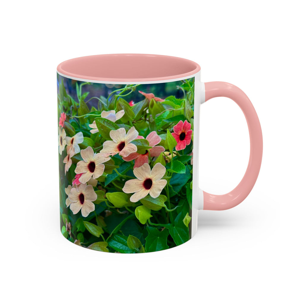 Floral Vinca Accent Coffee Mug — Pink & White Petunia Garden Design (11/15oz)