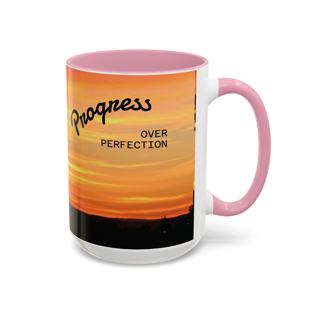 Progress Over Perfection Sunset Mug — Rural NE Oregon Motivational Coffee Cup (11oz/15oz)