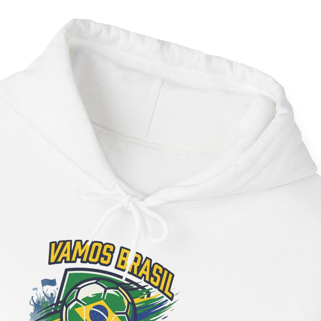 VAMOS BRASIL Retro Soccer Crest Hoodie — Brazil Flag Country Pride