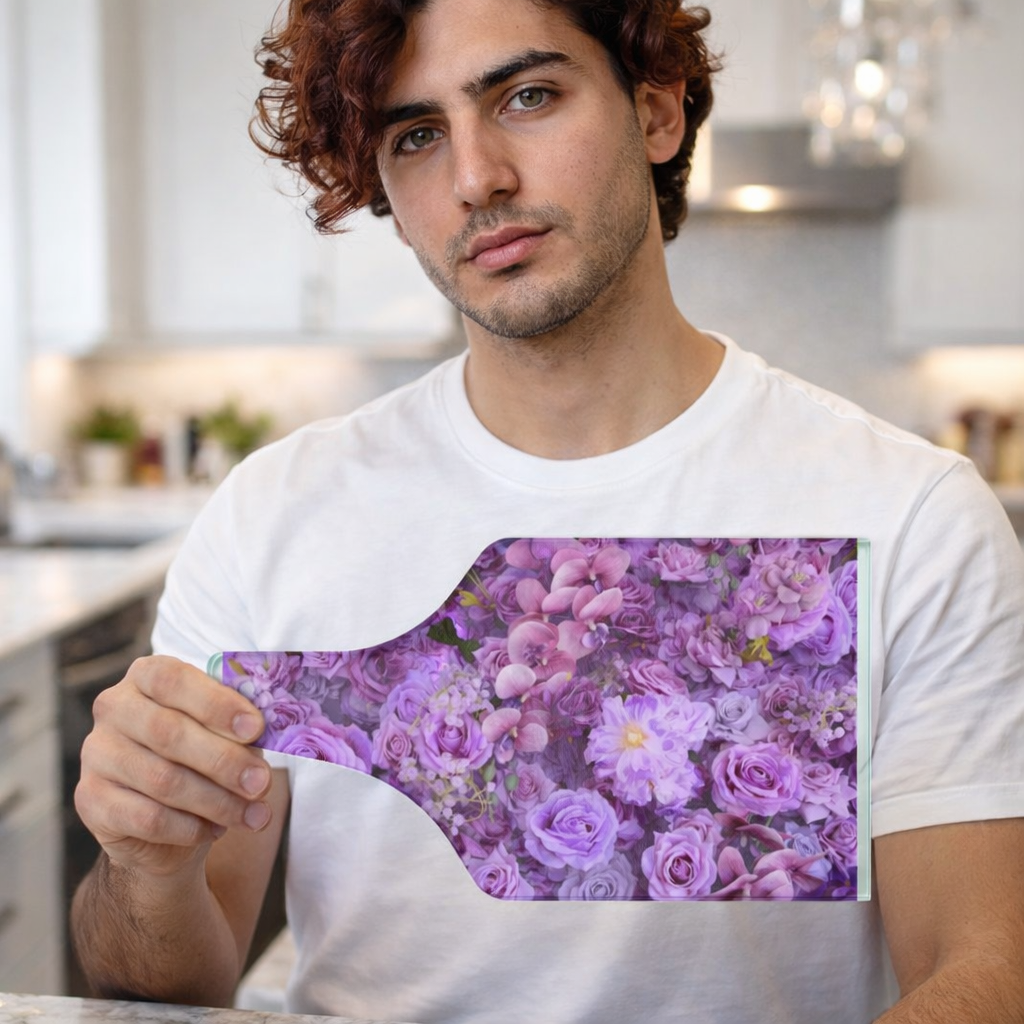 Floral Wine Bottle Cutting Board – Purple Rose Charcuterie Serving Board