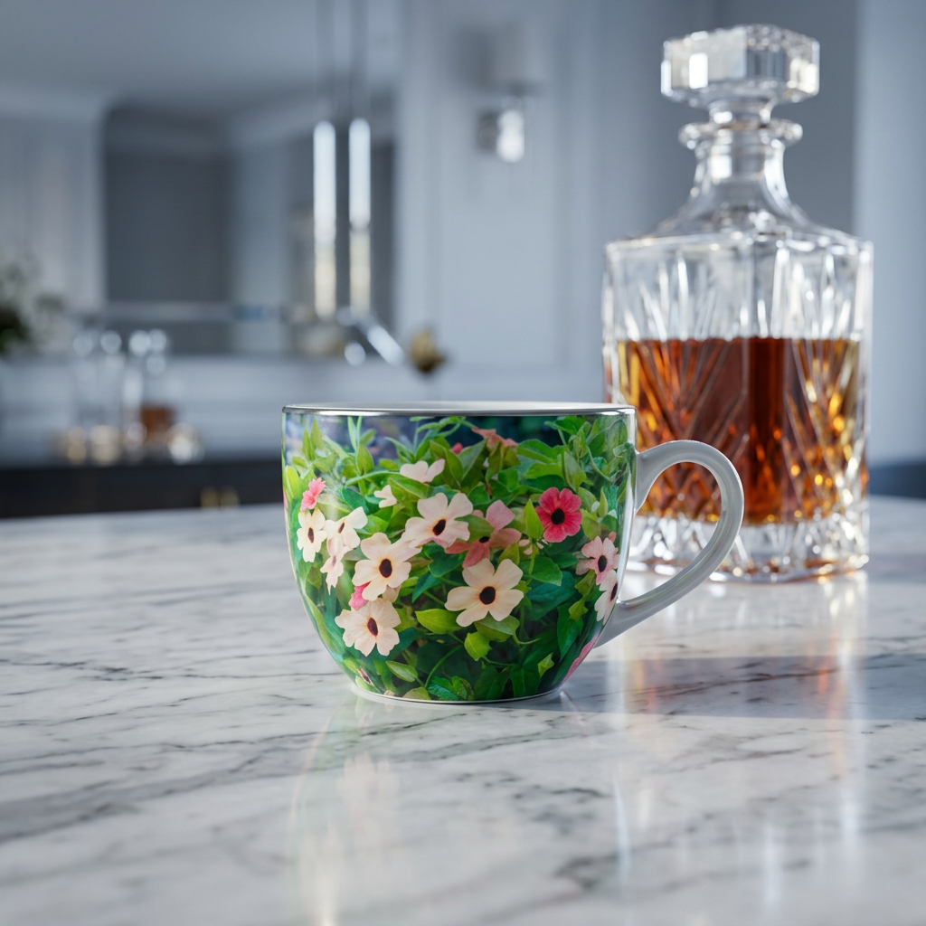 25oz Ceramic Latte Mug – Pink & White Flower Garden Wrap