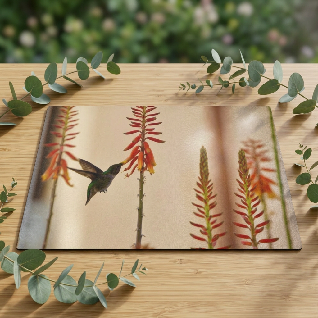 Glass Cutting Board — Hummingbird & Aloe Flowers Kitchen Cutting Board