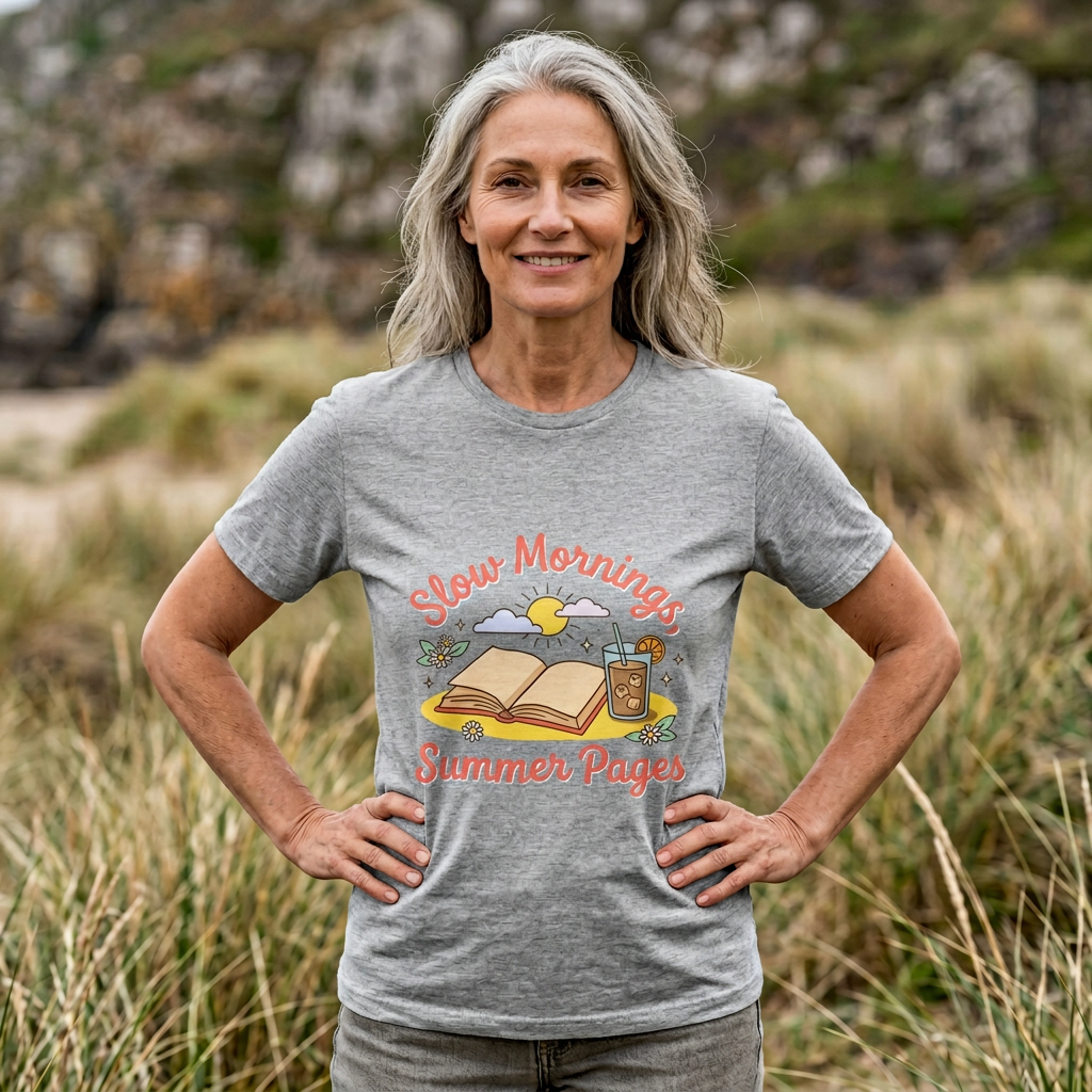 Slow Mornings Summer Pages Tee — Pastel Coastal Summer Shirt