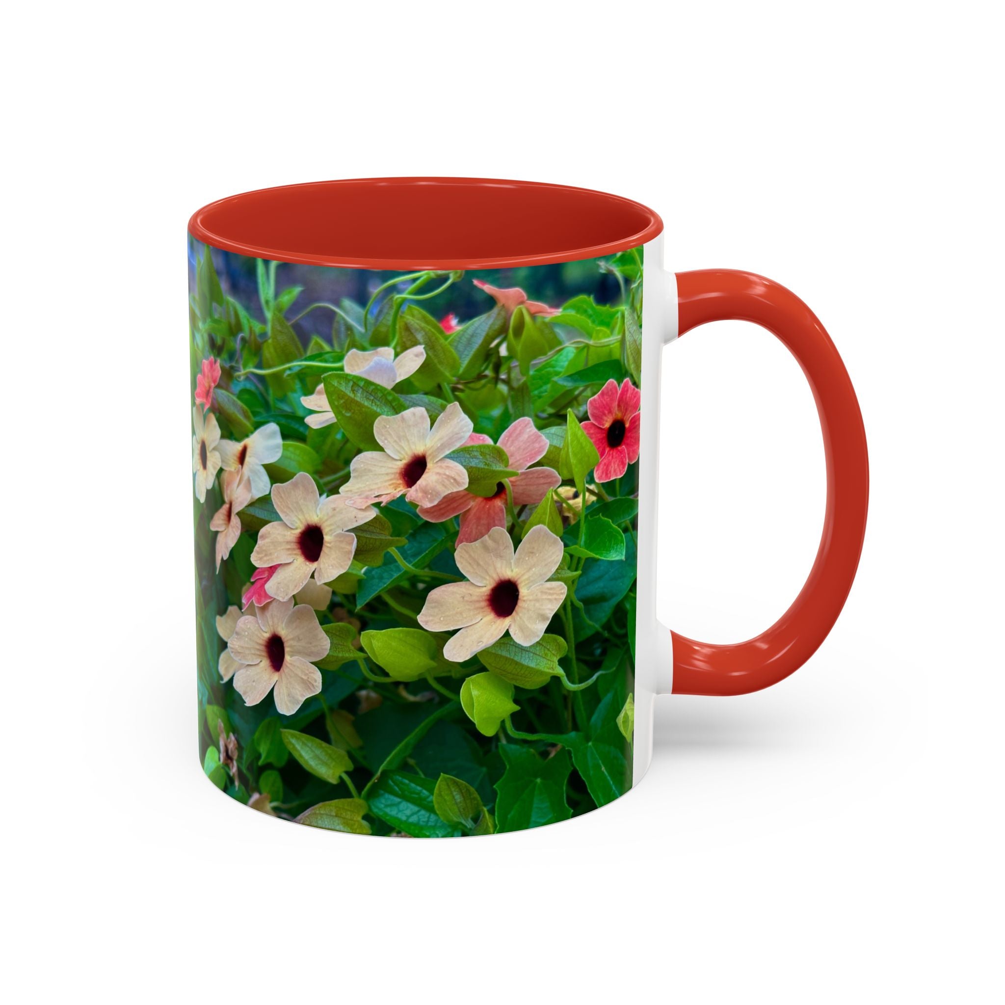 Floral Vinca Accent Coffee Mug — Pink & White Petunia Garden Design (11/15oz)