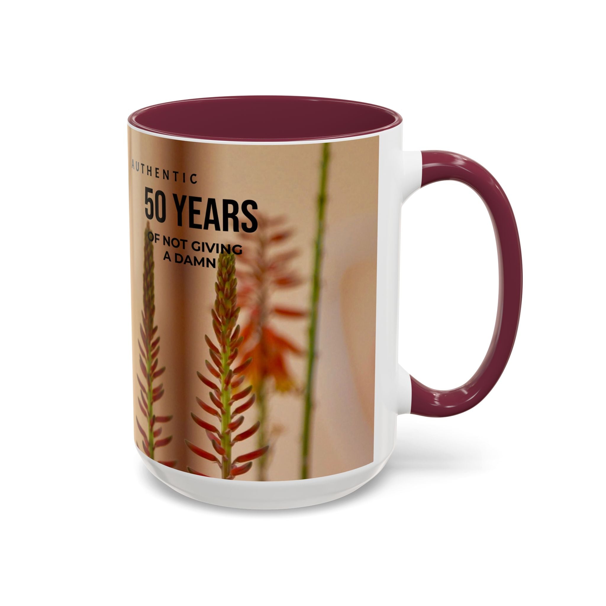 50 Years of Not Giving a Damn Mug — Vintage Floral Hummingbird Coffee Cup (11oz, 15oz)