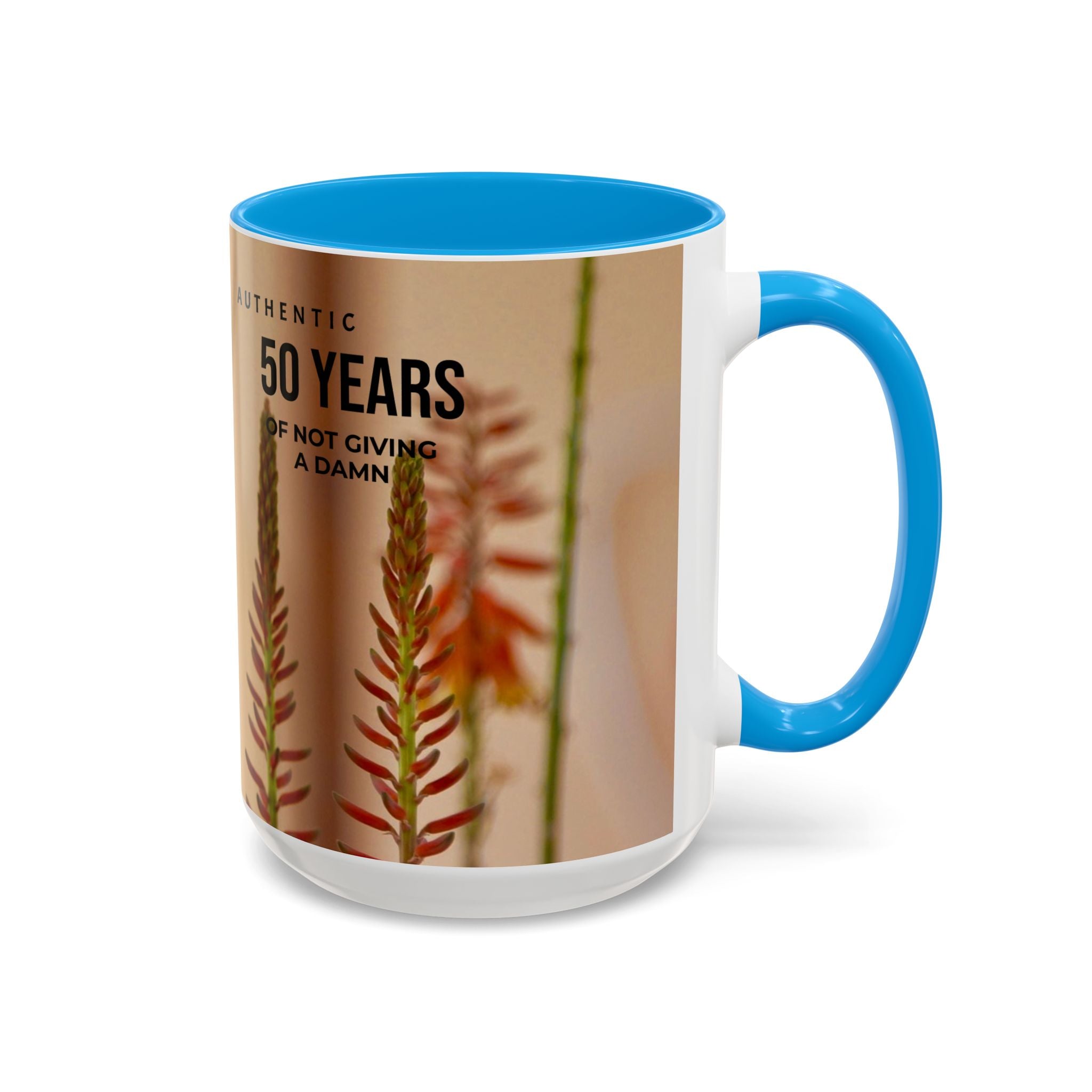 50 Years of Not Giving a Damn Mug — Vintage Floral Hummingbird Coffee Cup (11oz, 15oz)