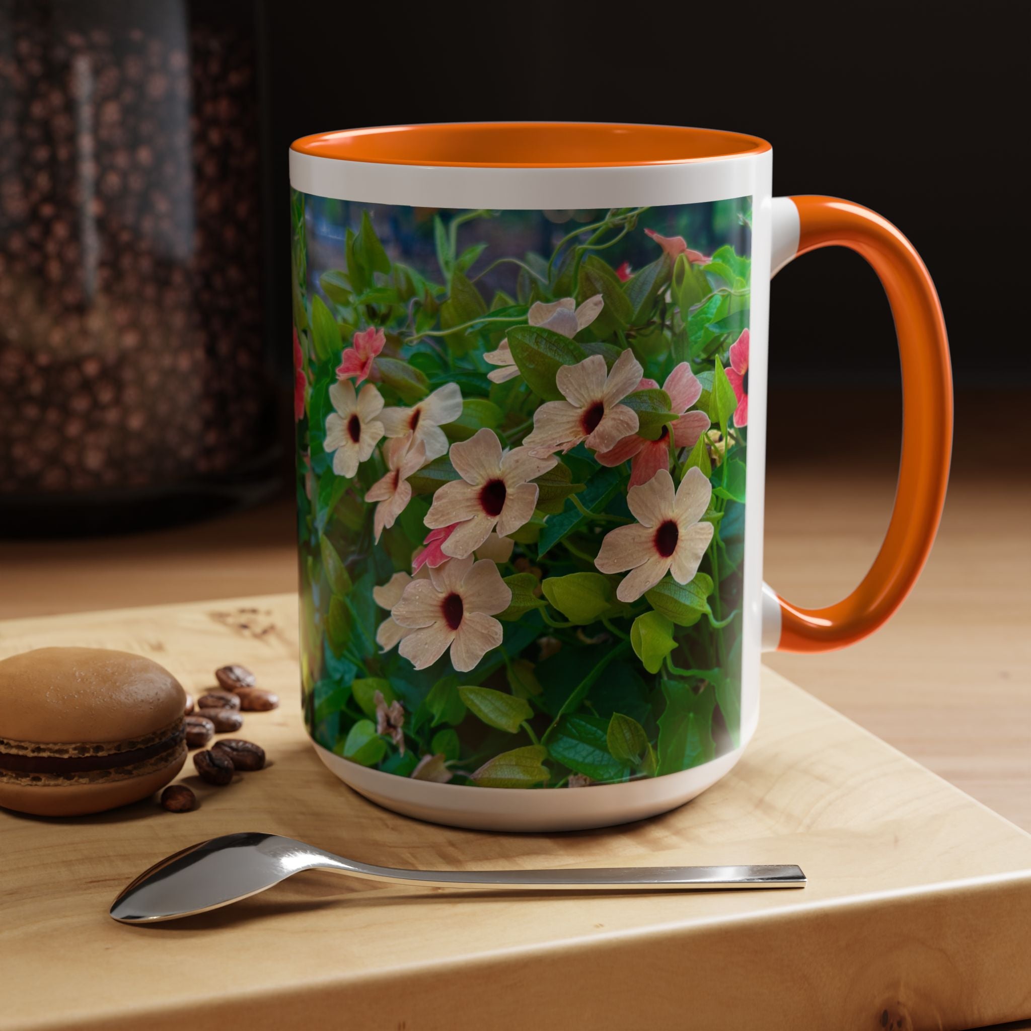 Floral Vinca Accent Coffee Mug — Pink & White Petunia Garden Design (11/15oz)