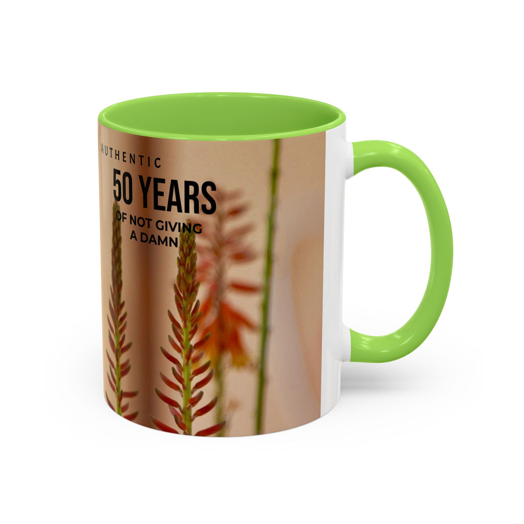 50 Years of Not Giving a Damn Mug — Vintage Floral Hummingbird Coffee Cup (11oz, 15oz)