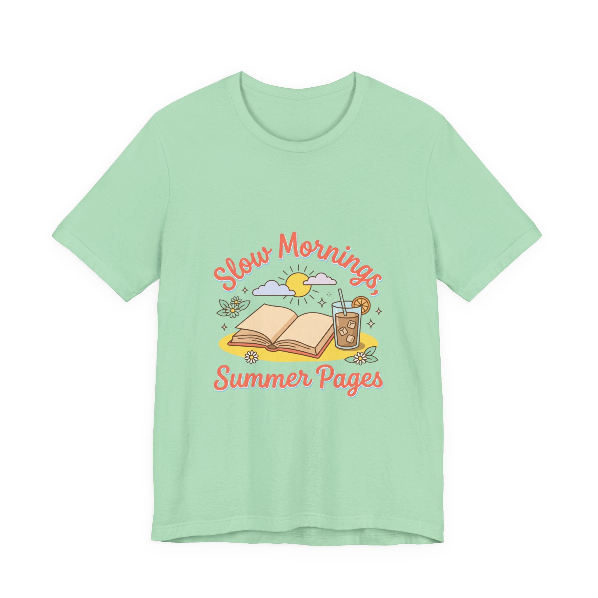 Slow Mornings Summer Pages Tee — Pastel Coastal Summer Shirt
