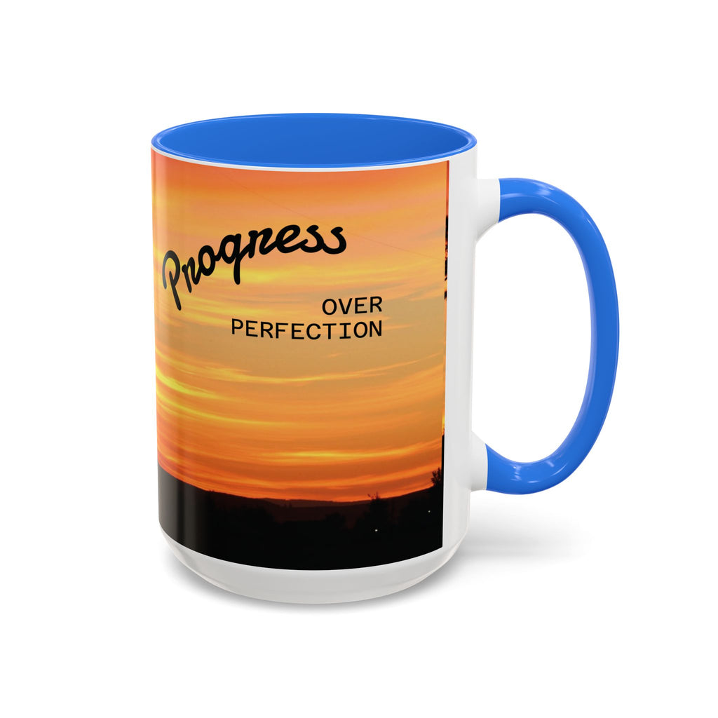 Progress Over Perfection Sunset Mug — Rural NE Oregon Motivational Coffee Cup (11oz/15oz)