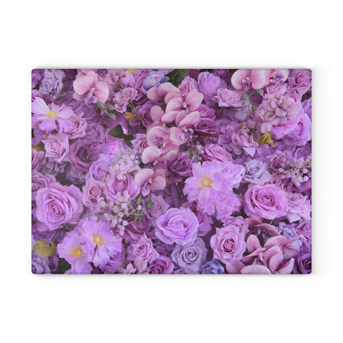 Floral Purple Roses Glass Cutting Board — Decorative Kitchen Chopping Board