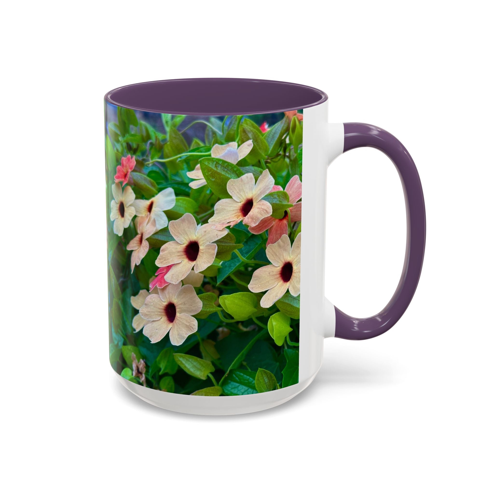 Floral Vinca Accent Coffee Mug — Pink & White Petunia Garden Design (11/15oz)