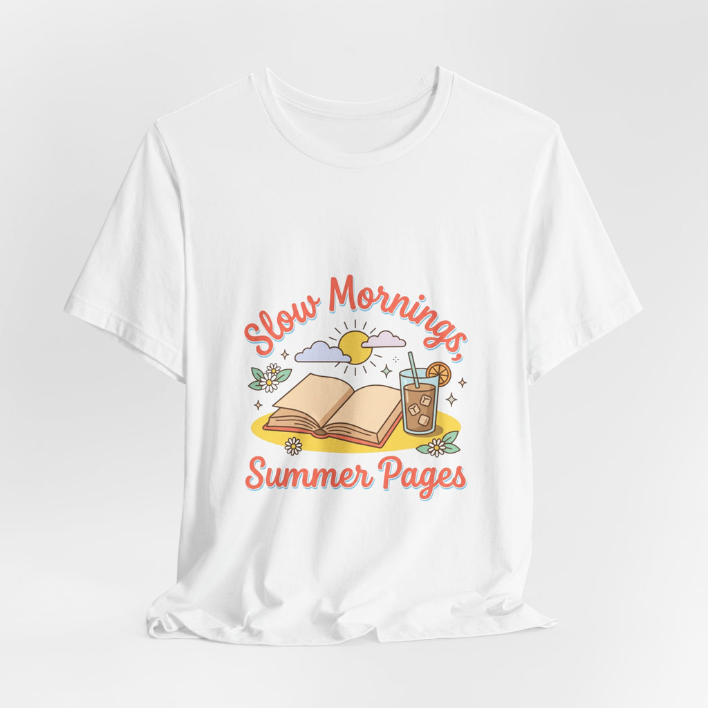 Slow Mornings Summer Pages Tee — Pastel Coastal Summer Shirt