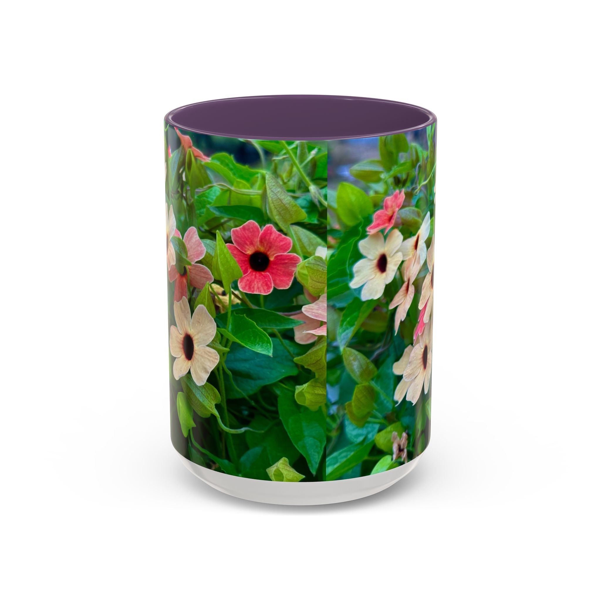 Floral Vinca Accent Coffee Mug — Pink & White Petunia Garden Design (11/15oz)