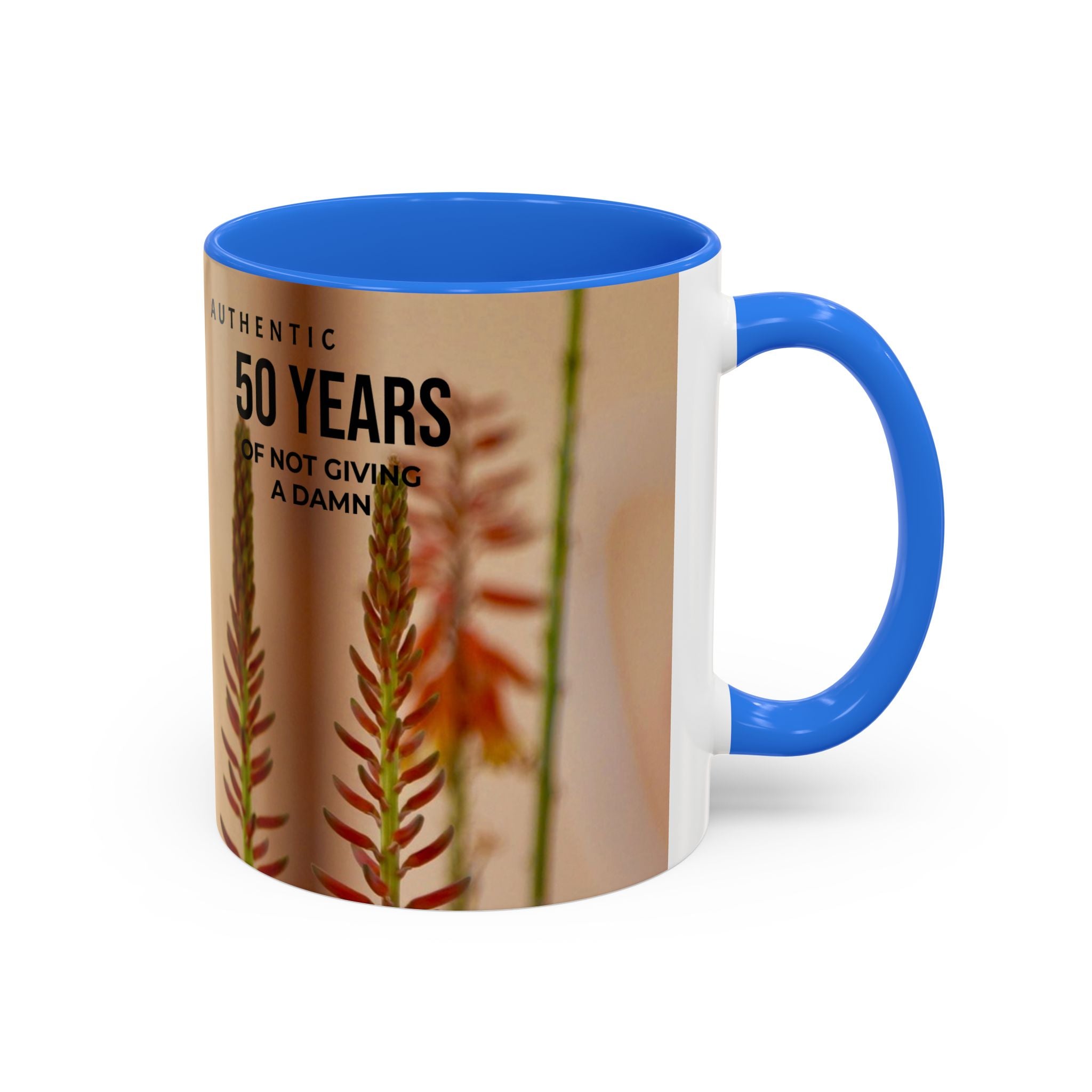 50 Years of Not Giving a Damn Mug — Vintage Floral Hummingbird Coffee Cup (11oz, 15oz)