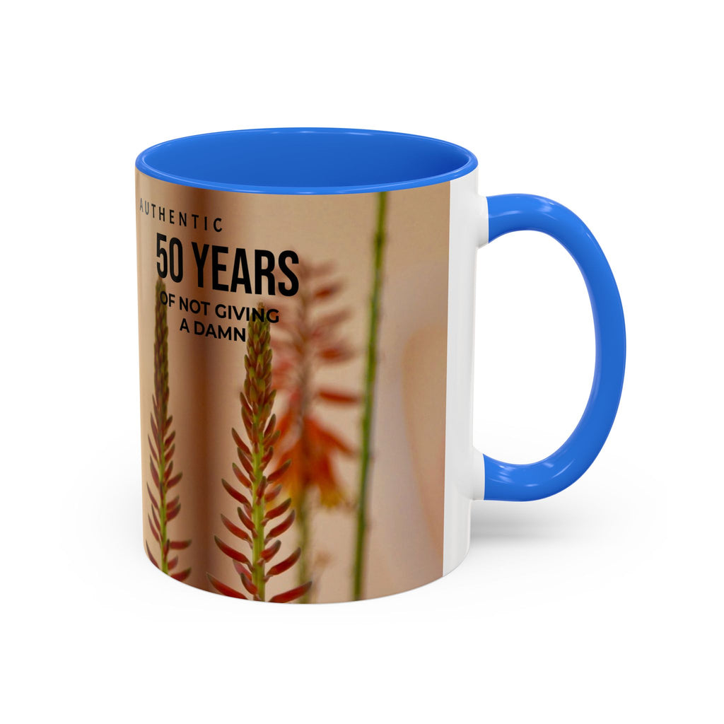 50 Years of Not Giving a Damn Mug — Vintage Floral Hummingbird Coffee Cup (11oz, 15oz)