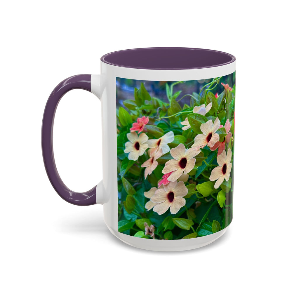 Floral Vinca Accent Coffee Mug — Pink & White Petunia Garden Design (11/15oz)