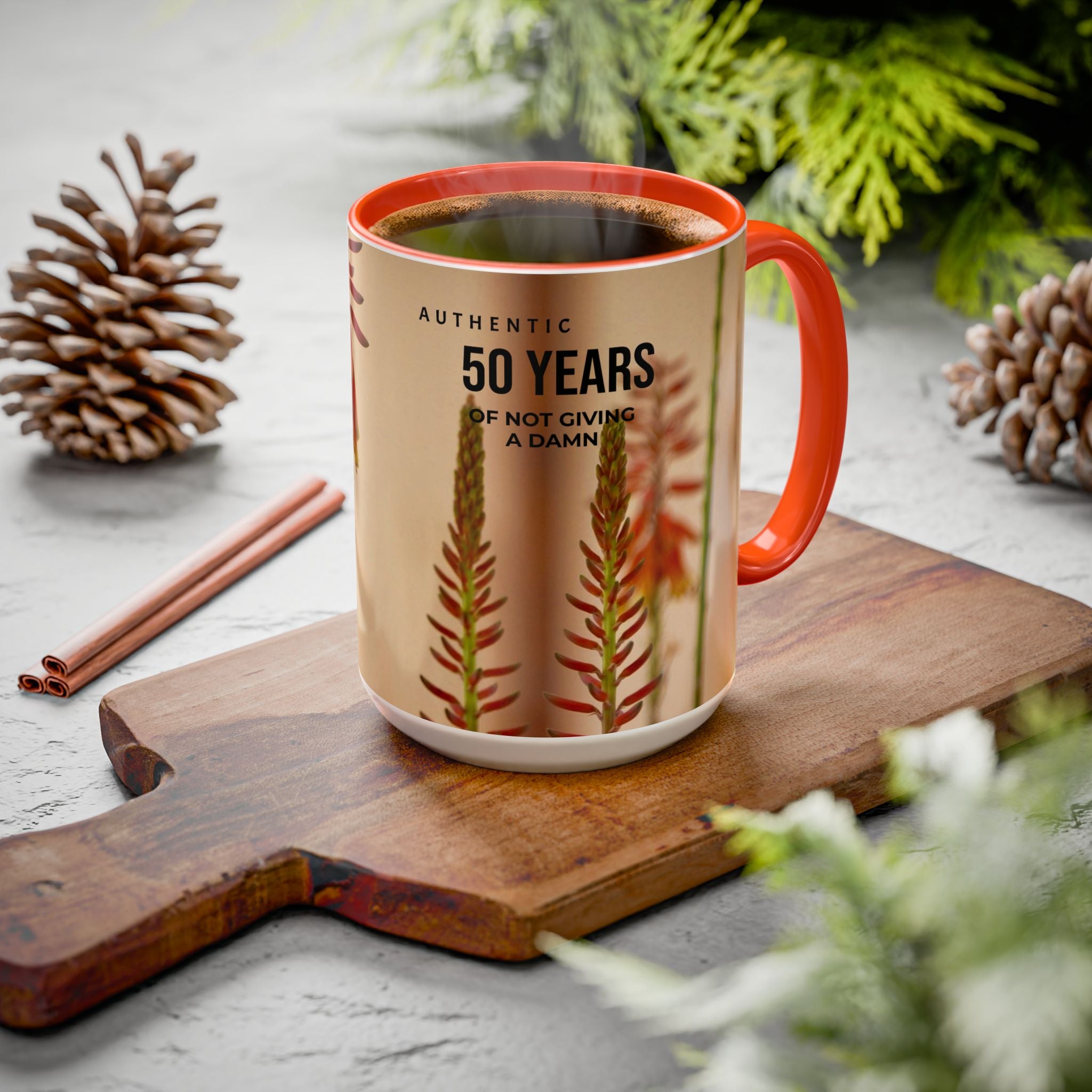 50 Years of Not Giving a Damn Mug — Vintage Floral Hummingbird Coffee Cup (11oz, 15oz)
