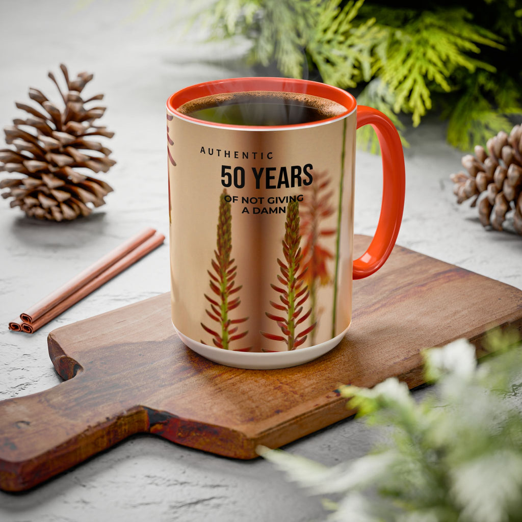 50 Years of Not Giving a Damn Mug — Vintage Floral Hummingbird Coffee Cup (11oz, 15oz)