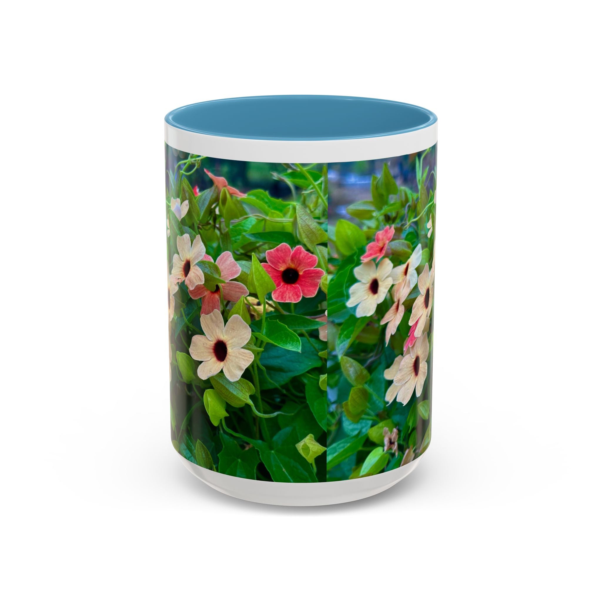 Floral Vinca Accent Coffee Mug — Pink & White Petunia Garden Design (11/15oz)