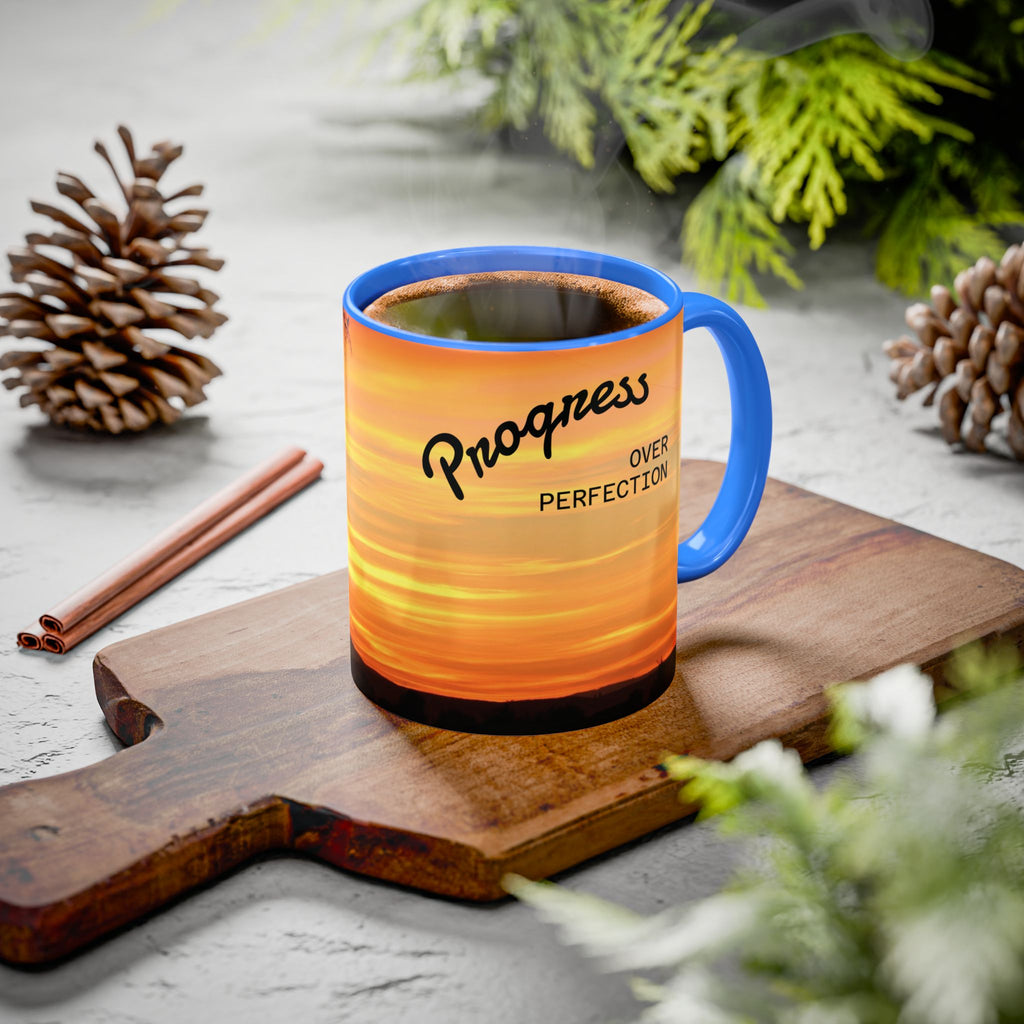 Progress Over Perfection Sunset Mug — Rural NE Oregon Motivational Coffee Cup (11oz/15oz)