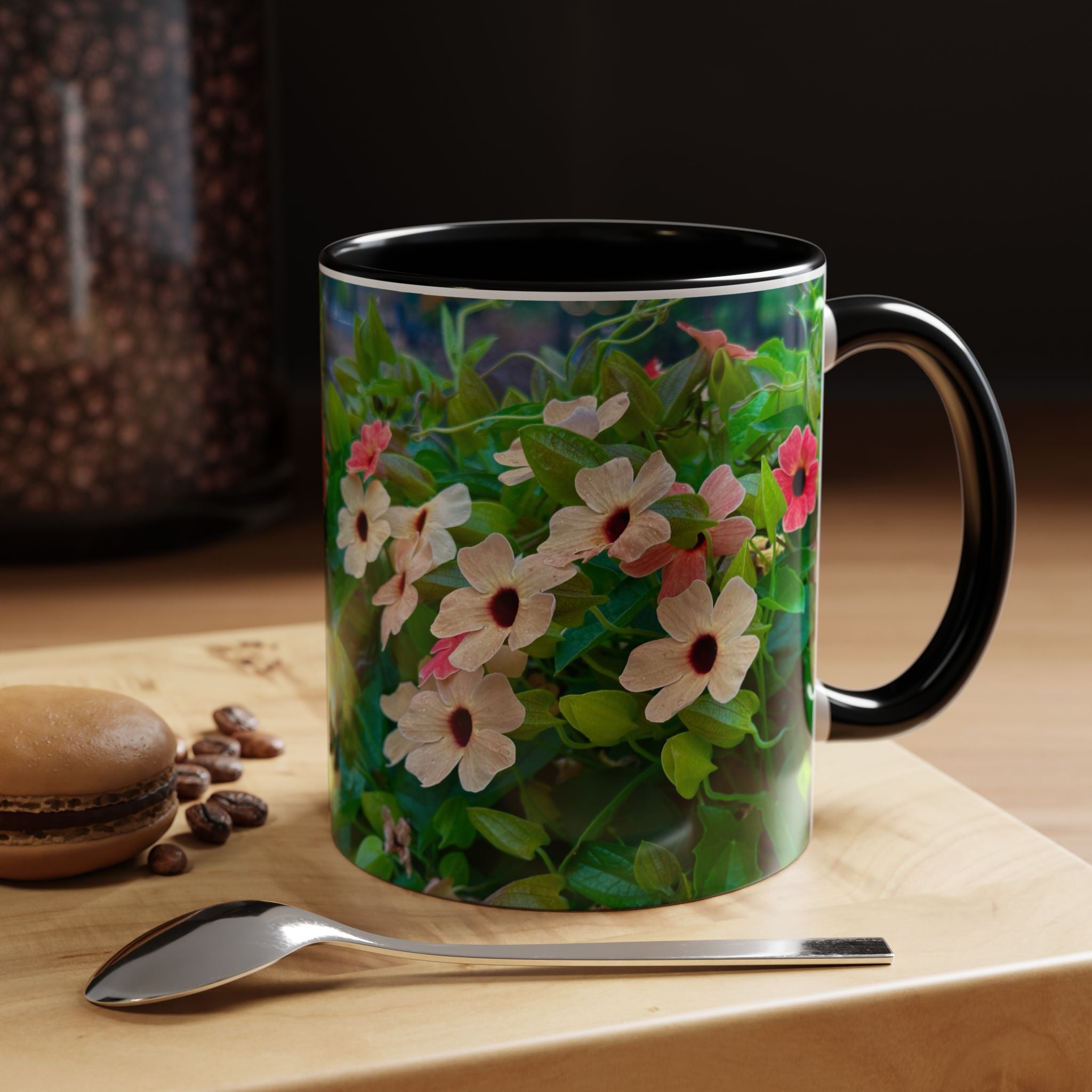Floral Vinca Accent Coffee Mug — Pink & White Petunia Garden Design (11/15oz)
