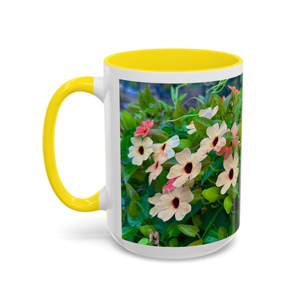 Floral Vinca Accent Coffee Mug — Pink & White Petunia Garden Design (11/15oz)