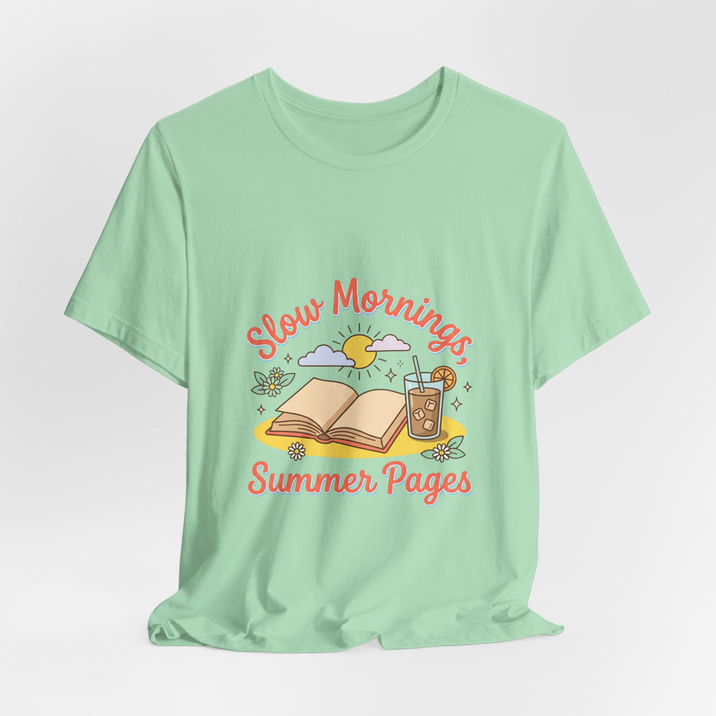 Slow Mornings Summer Pages Tee — Pastel Coastal Summer Shirt
