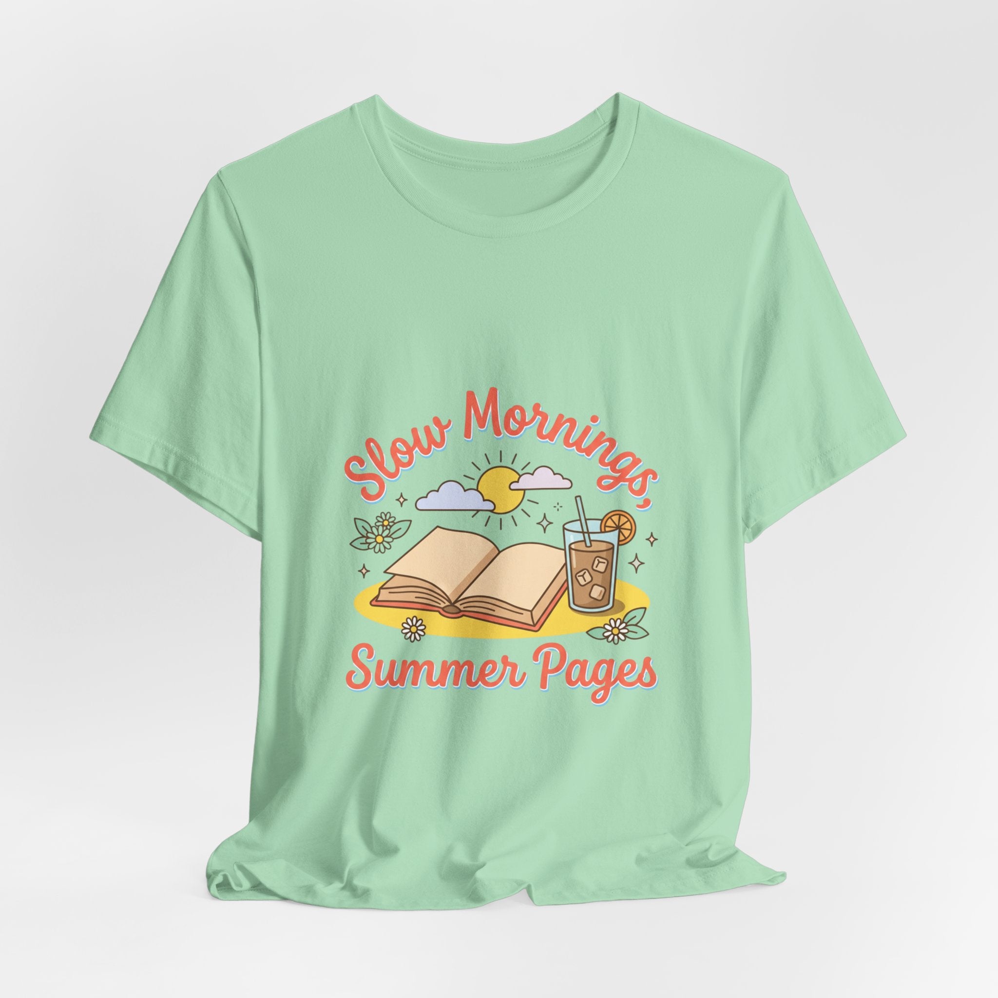Slow Mornings Summer Pages Tee — Pastel Coastal Summer Shirt