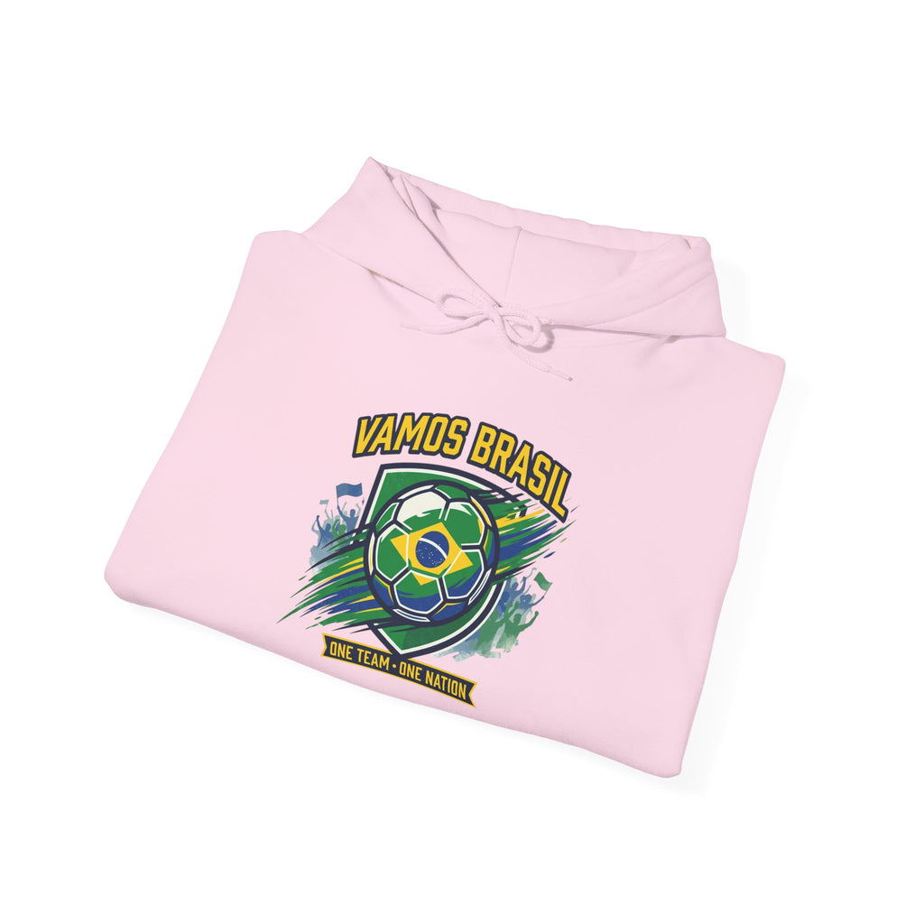 VAMOS BRASIL Retro Soccer Crest Hoodie — Brazil Flag Country Pride