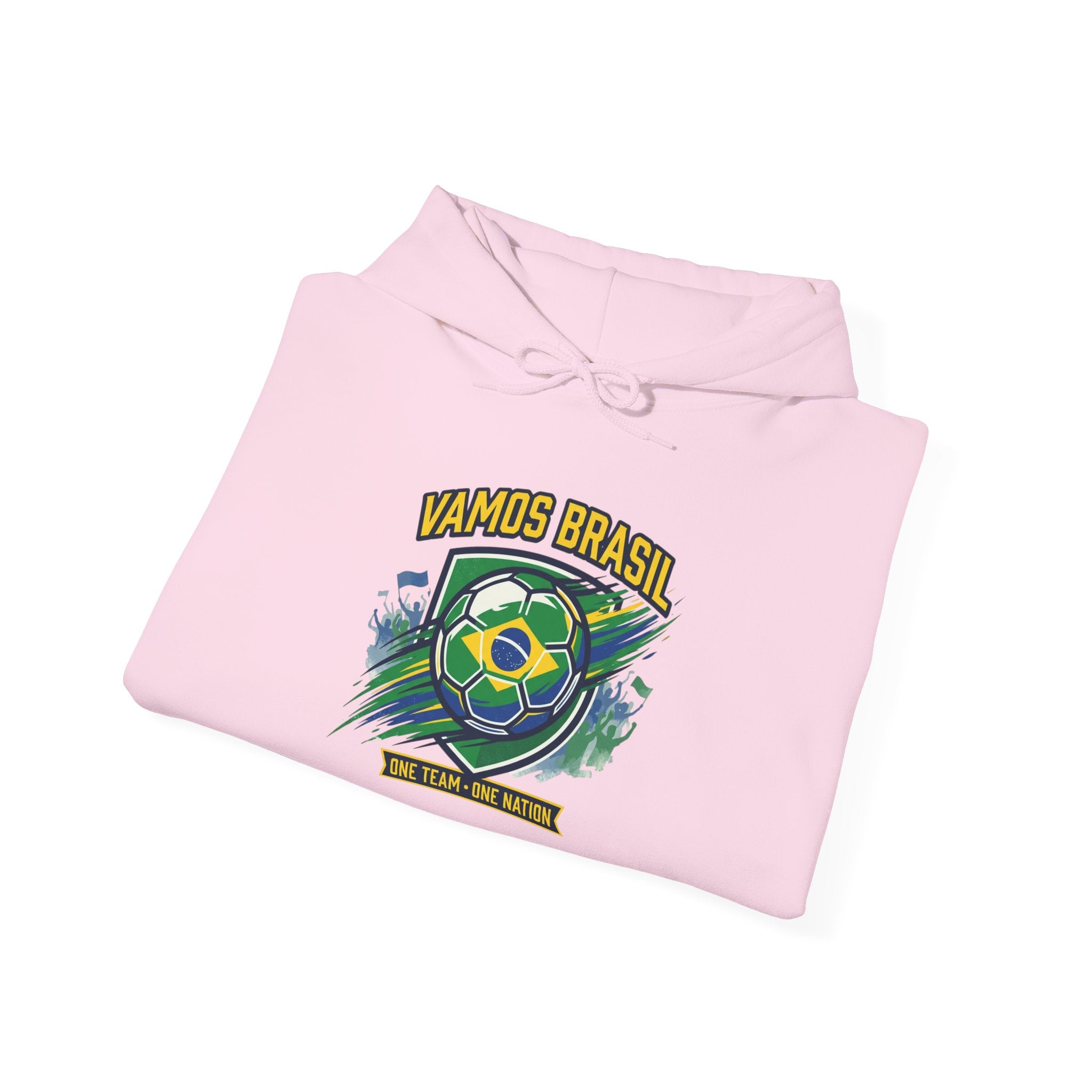 VAMOS BRASIL Retro Soccer Crest Hoodie — Brazil Flag Country Pride