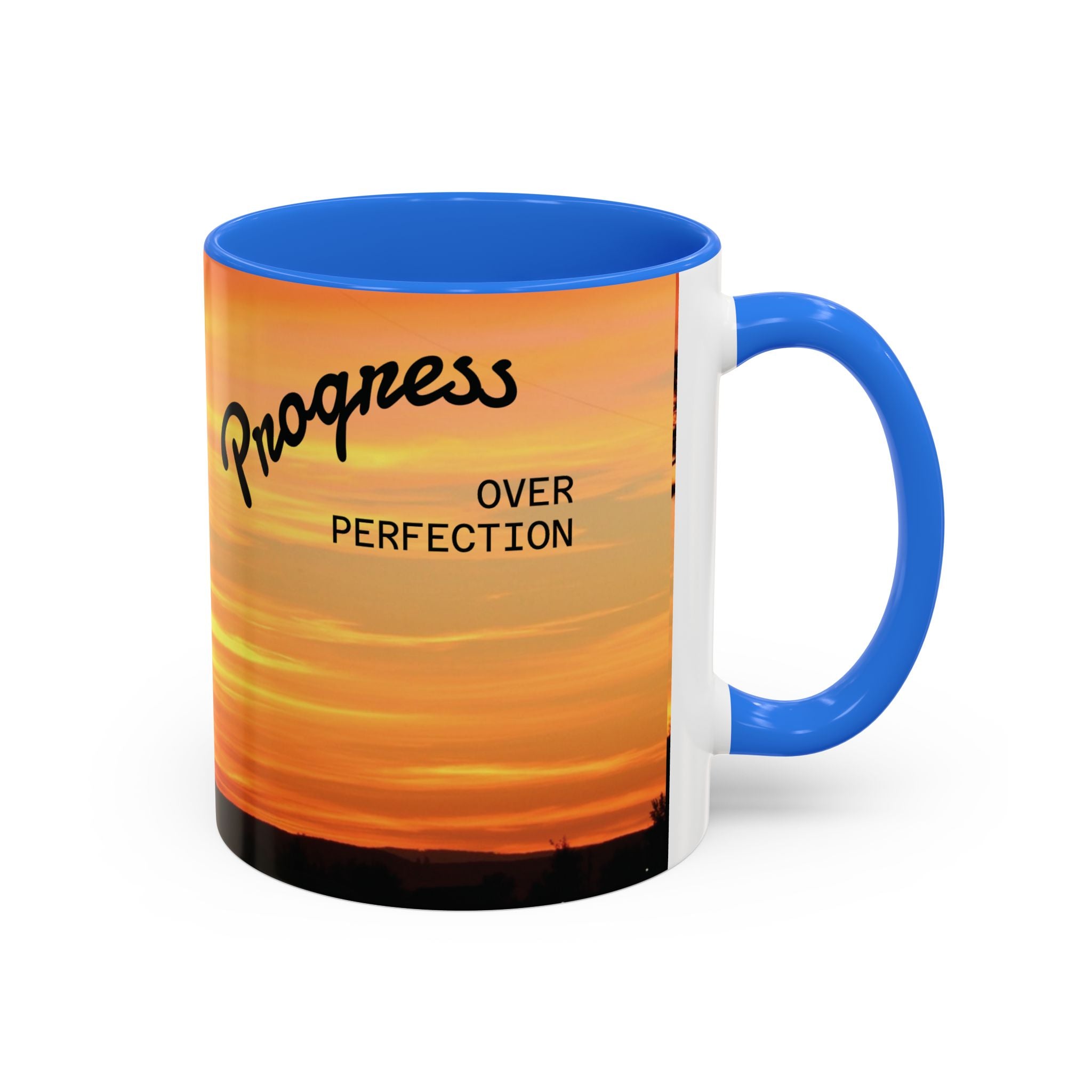Progress Over Perfection Sunset Mug — Rural NE Oregon Motivational Coffee Cup (11oz/15oz)