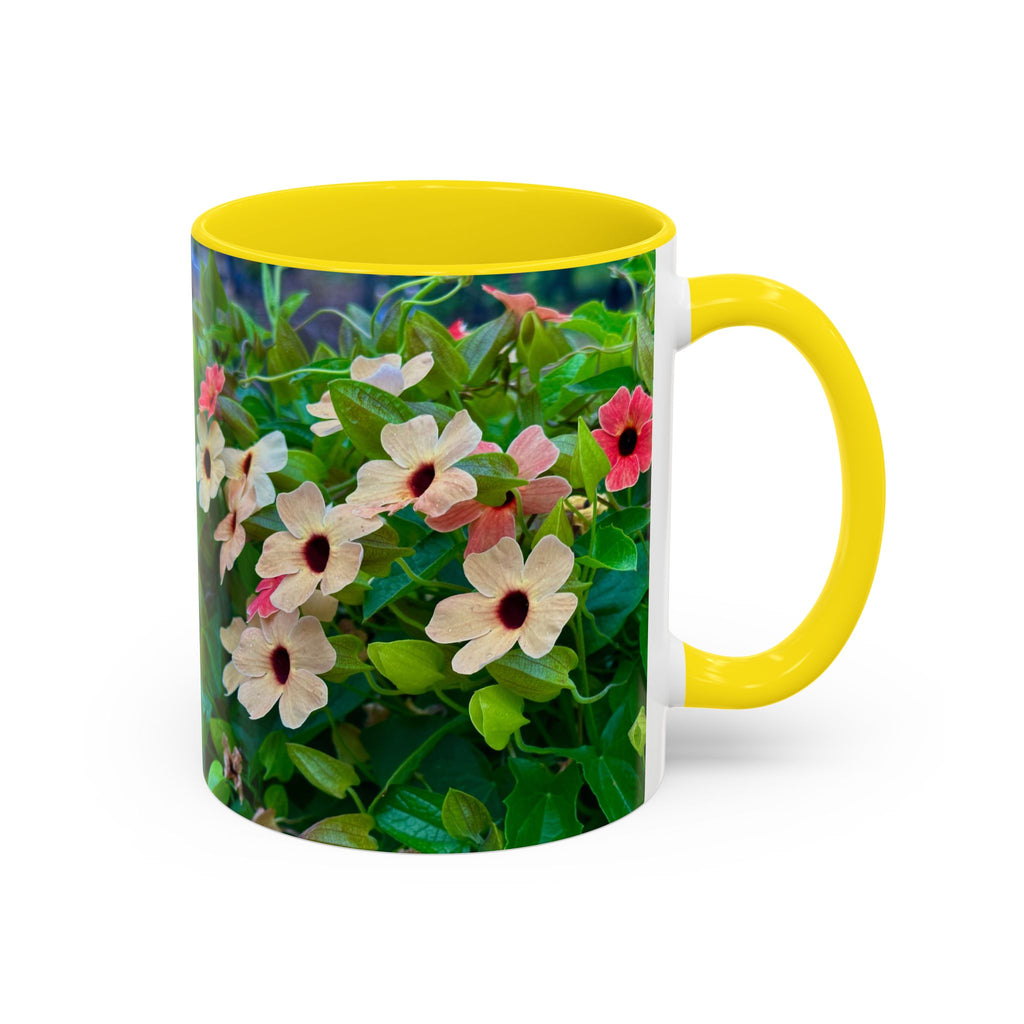 Floral Vinca Accent Coffee Mug — Pink & White Petunia Garden Design (11/15oz)
