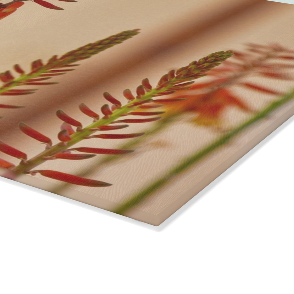 Glass Cutting Board — Hummingbird & Aloe Flowers Kitchen Cutting Board
