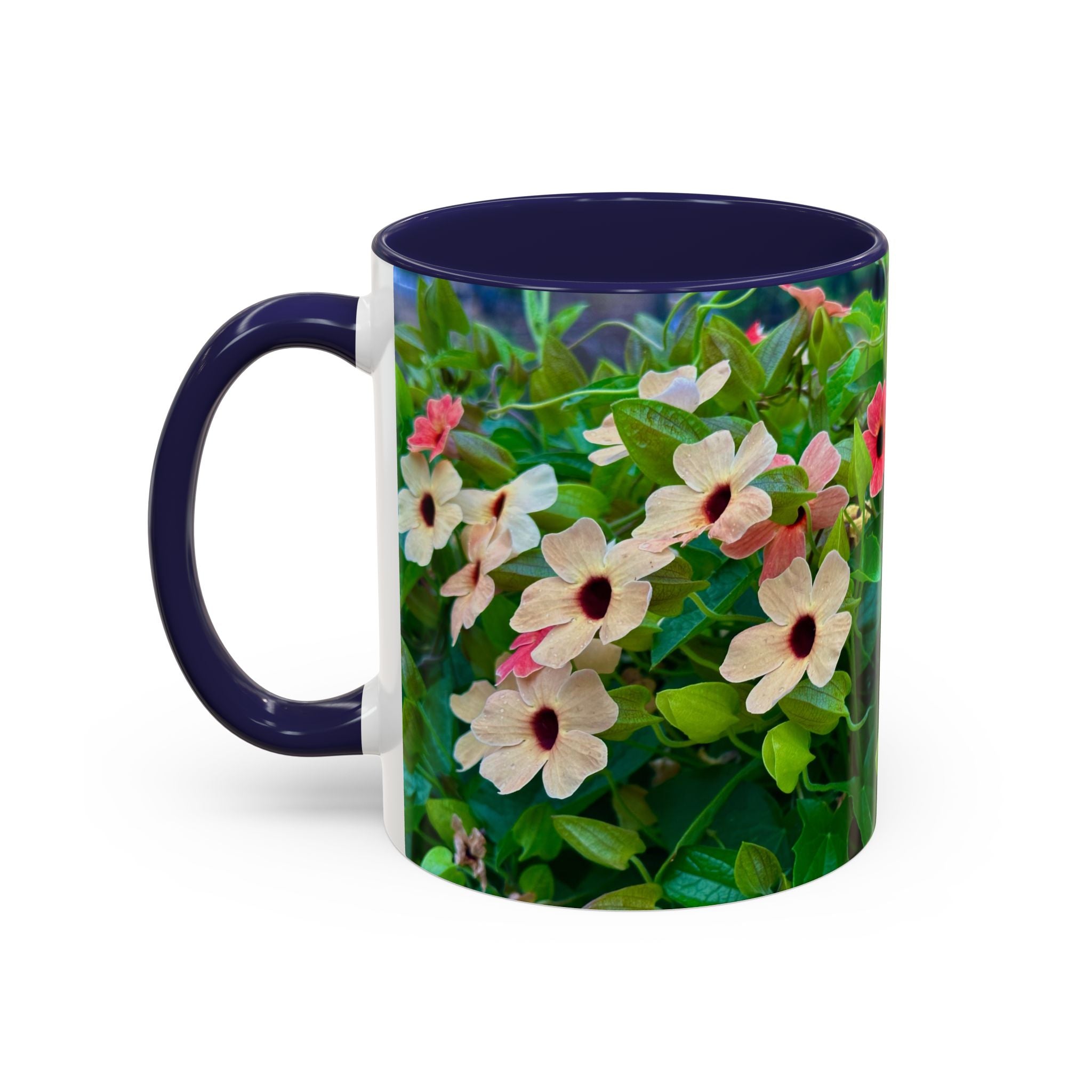 Floral Vinca Accent Coffee Mug — Pink & White Petunia Garden Design (11/15oz)