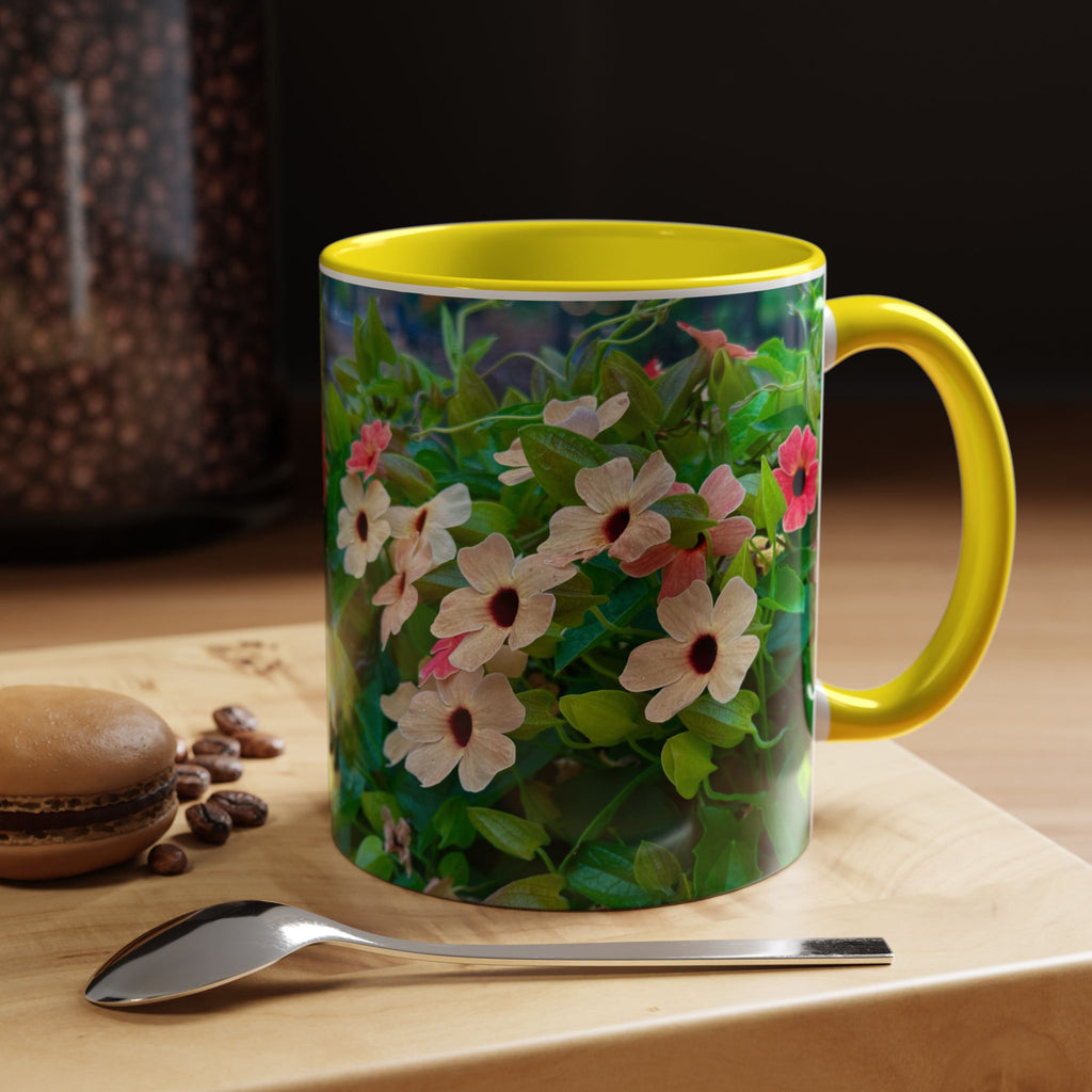 Floral Vinca Accent Coffee Mug — Pink & White Petunia Garden Design (11/15oz)