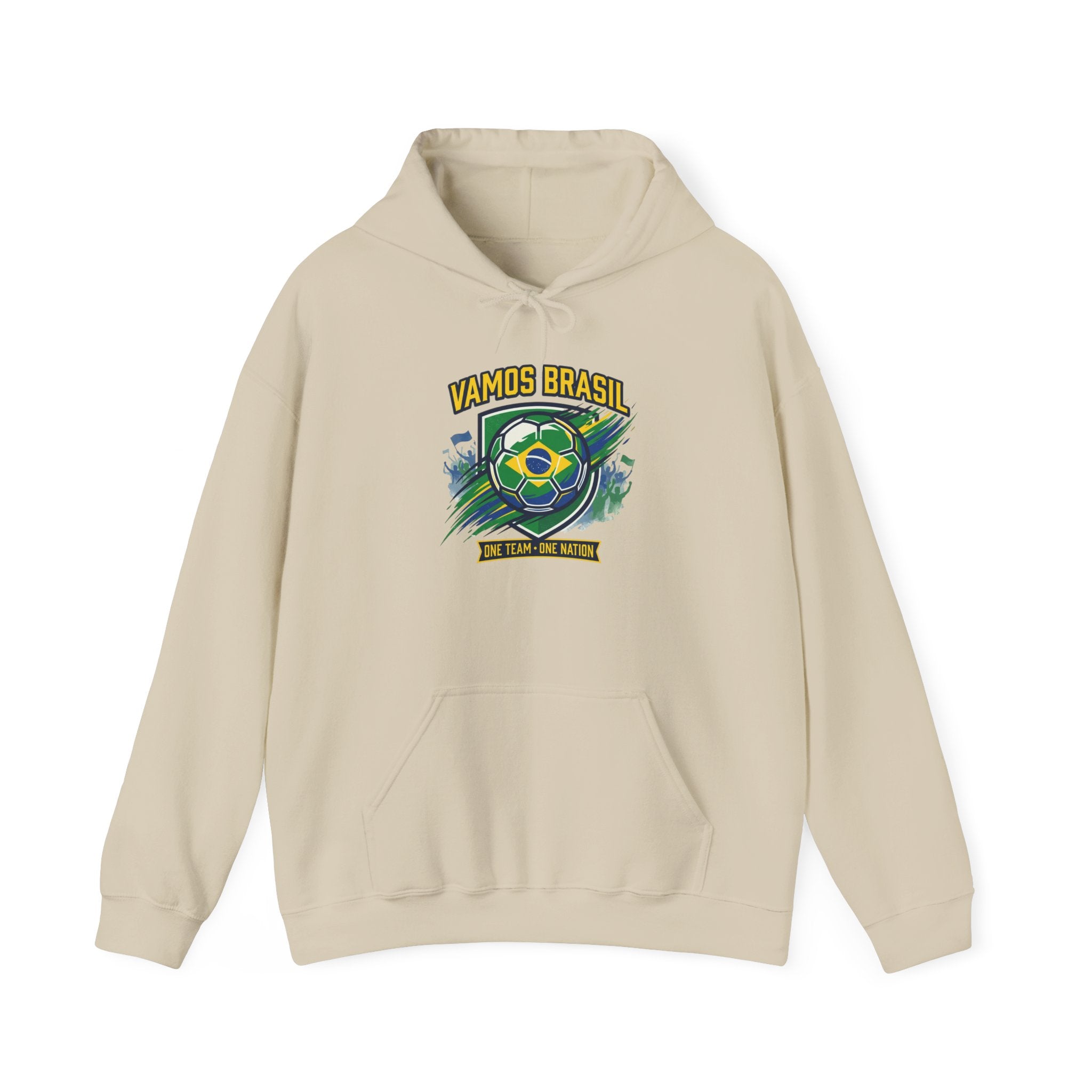 VAMOS BRASIL Retro Soccer Crest Hoodie — Brazil Flag Country Pride