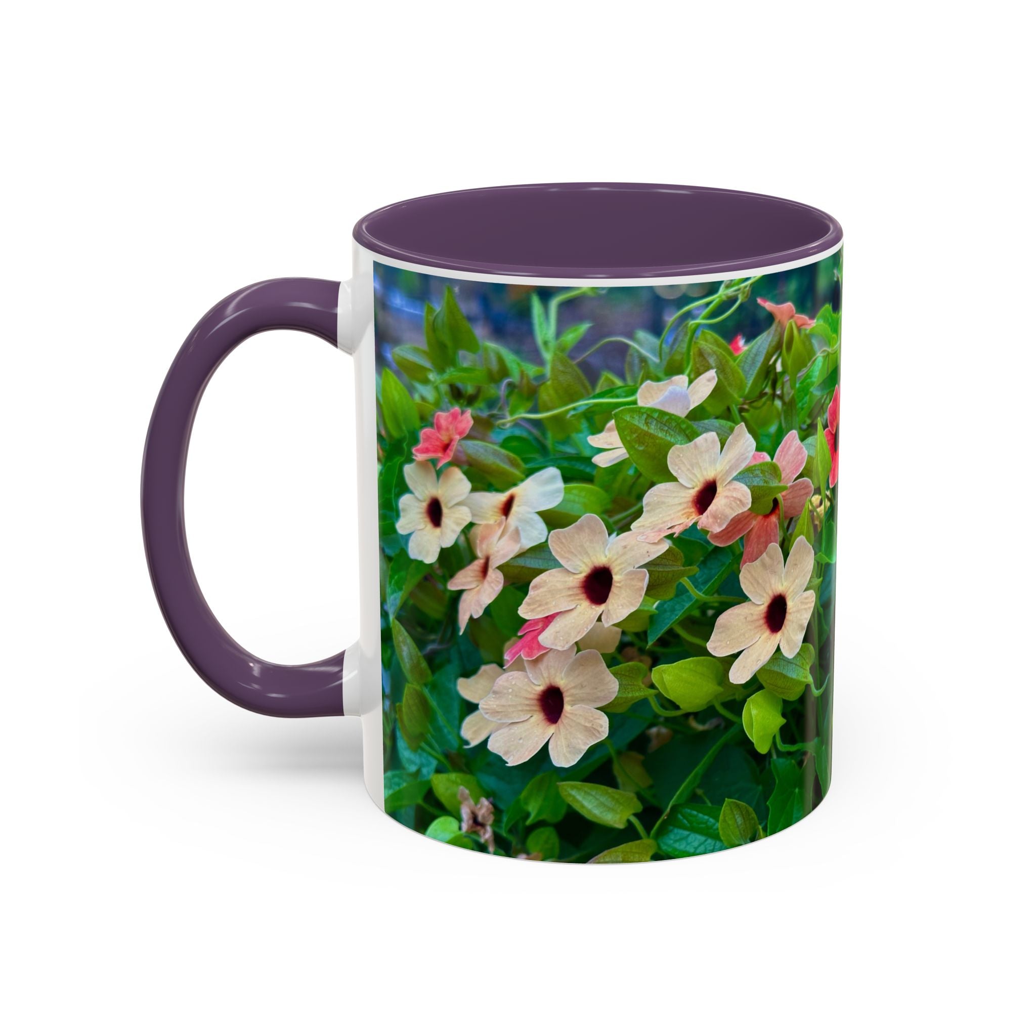 Floral Vinca Accent Coffee Mug — Pink & White Petunia Garden Design (11/15oz)
