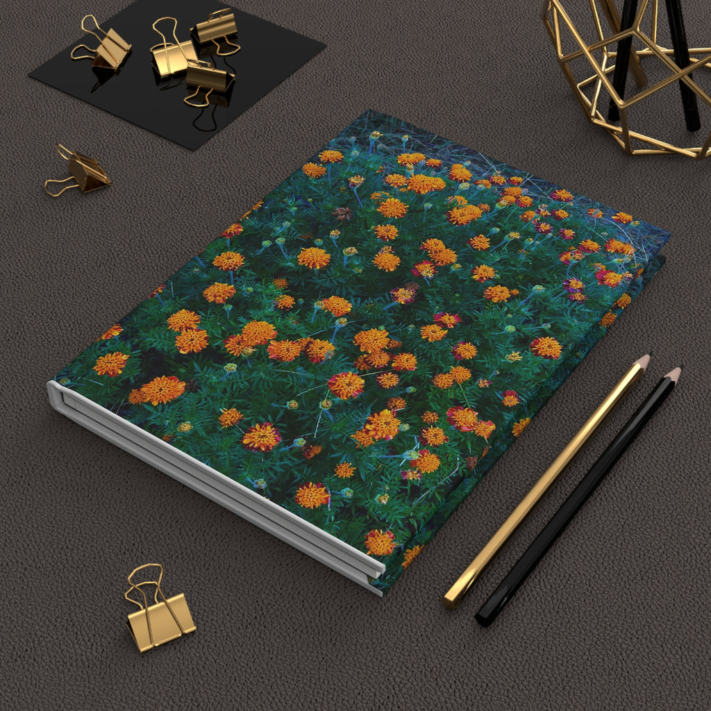 Hardcover Journal — Vibrant Orange Marigold Floral Notebook