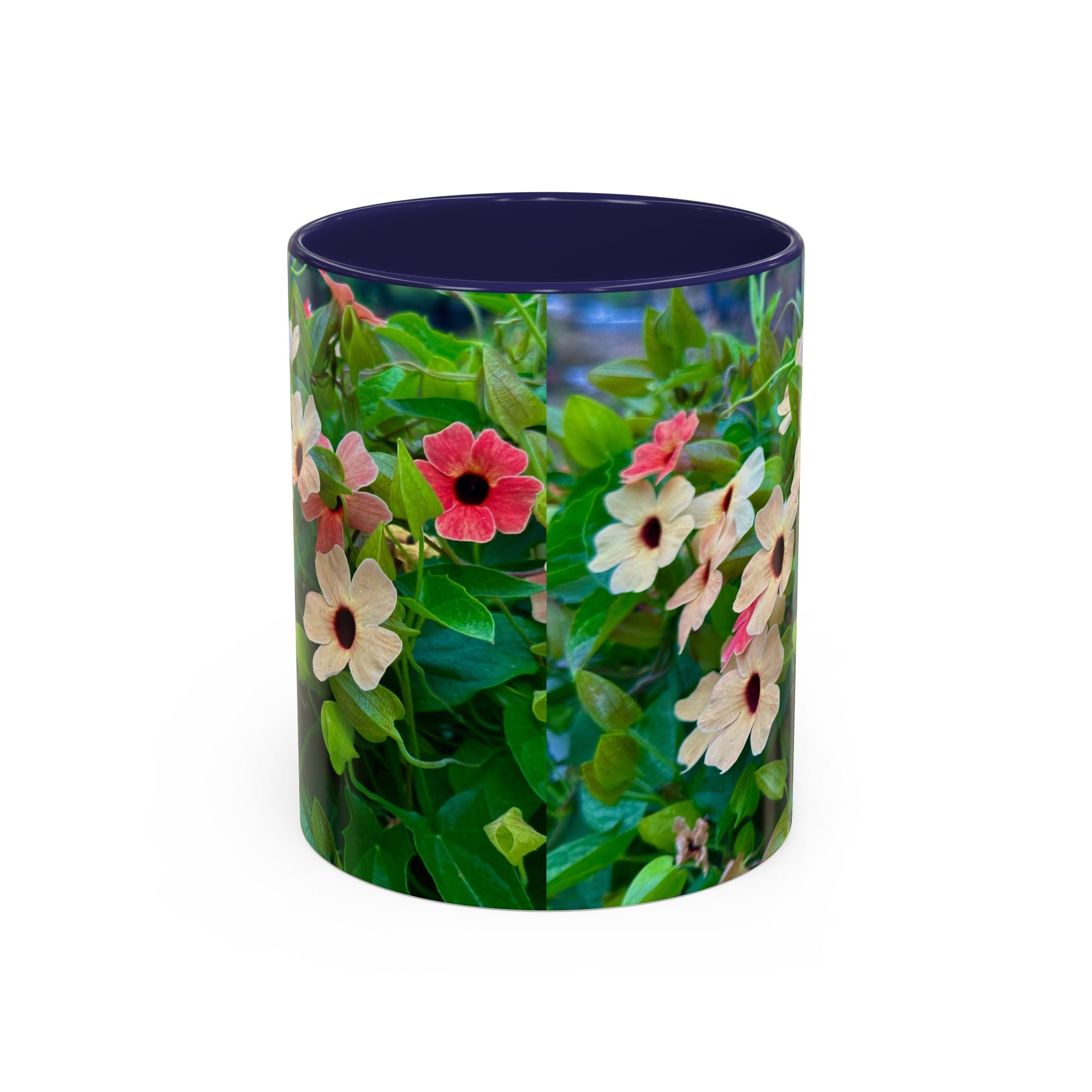 Floral Vinca Accent Coffee Mug — Pink & White Petunia Garden Design (11/15oz)