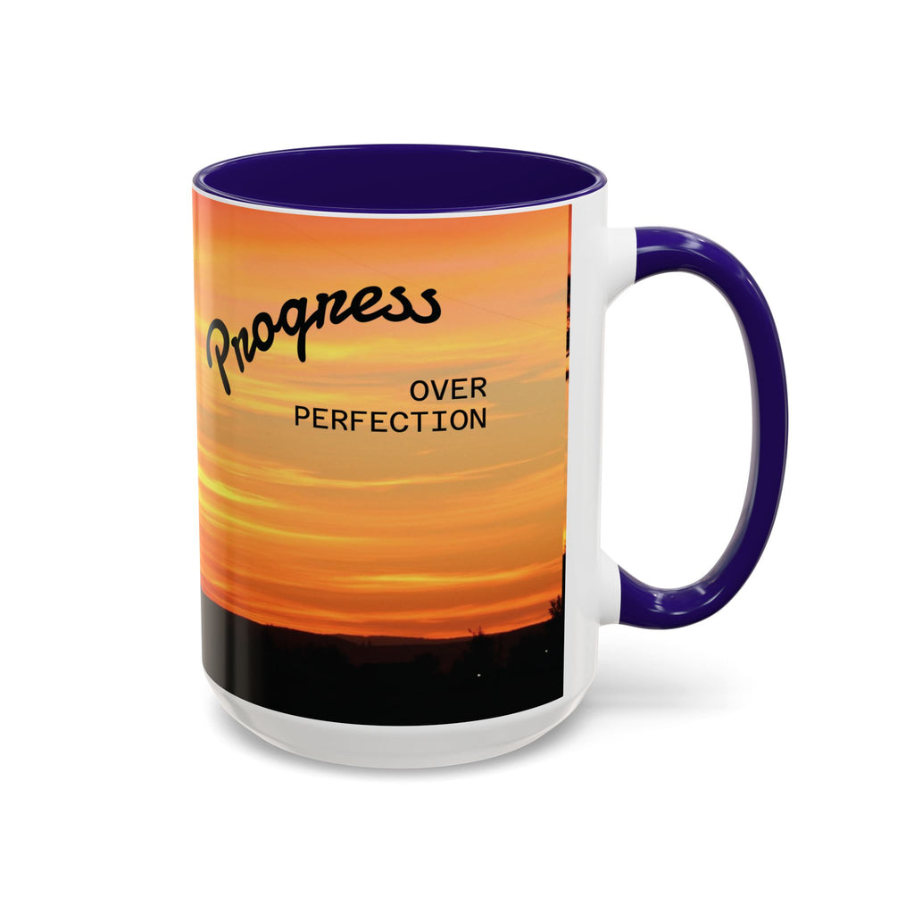 Progress Over Perfection Sunset Mug — Rural NE Oregon Motivational Coffee Cup (11oz/15oz)