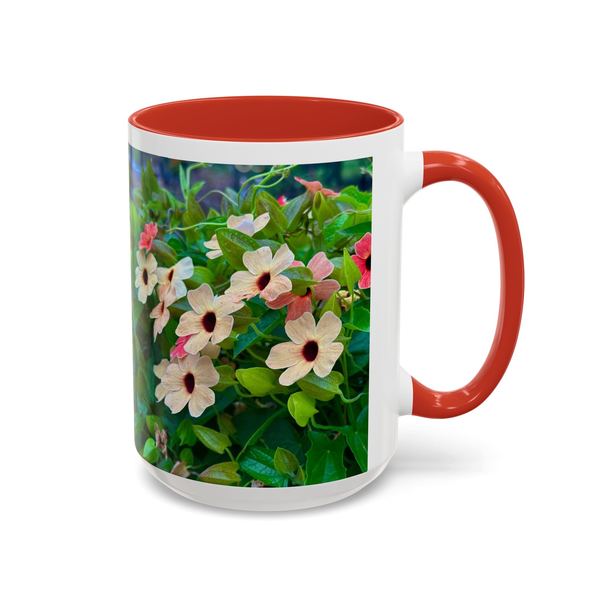Floral Vinca Accent Coffee Mug — Pink & White Petunia Garden Design (11/15oz)