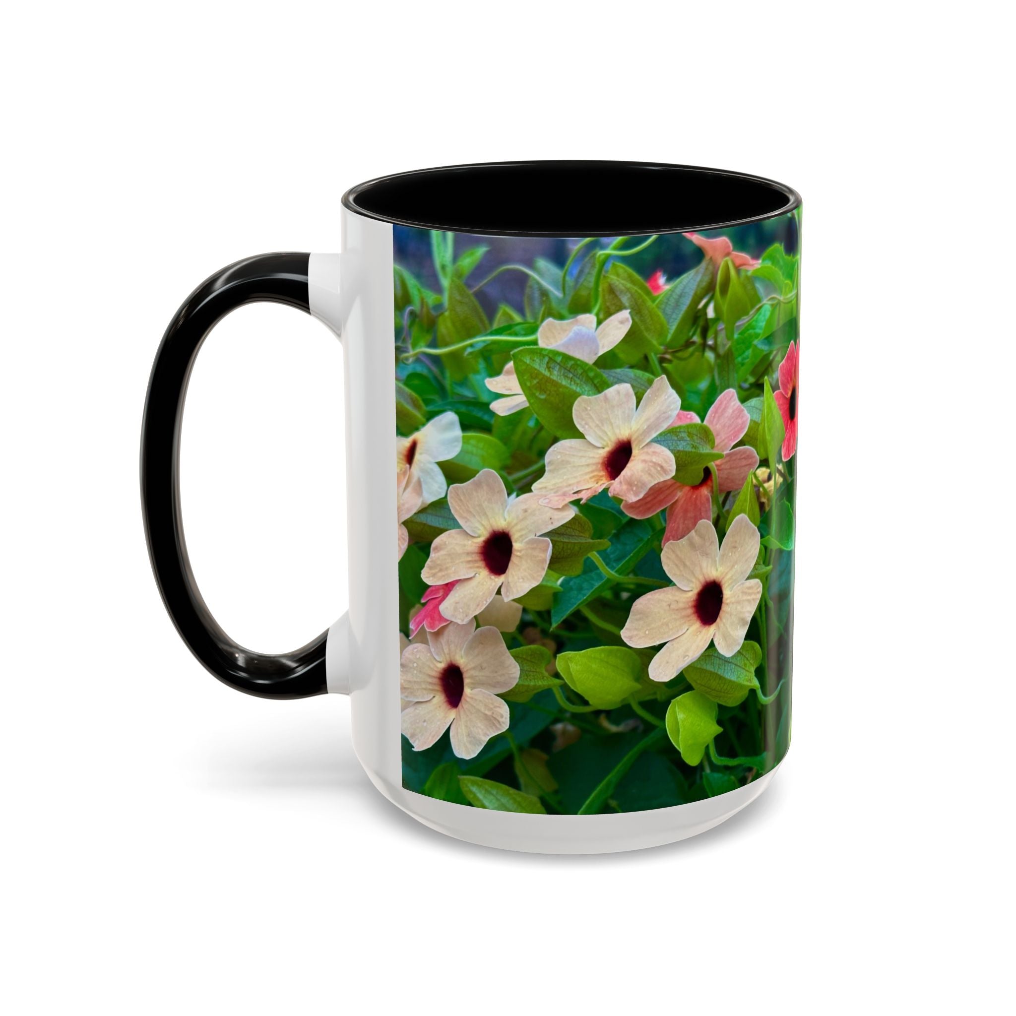 Floral Vinca Accent Coffee Mug — Pink & White Petunia Garden Design (11/15oz)